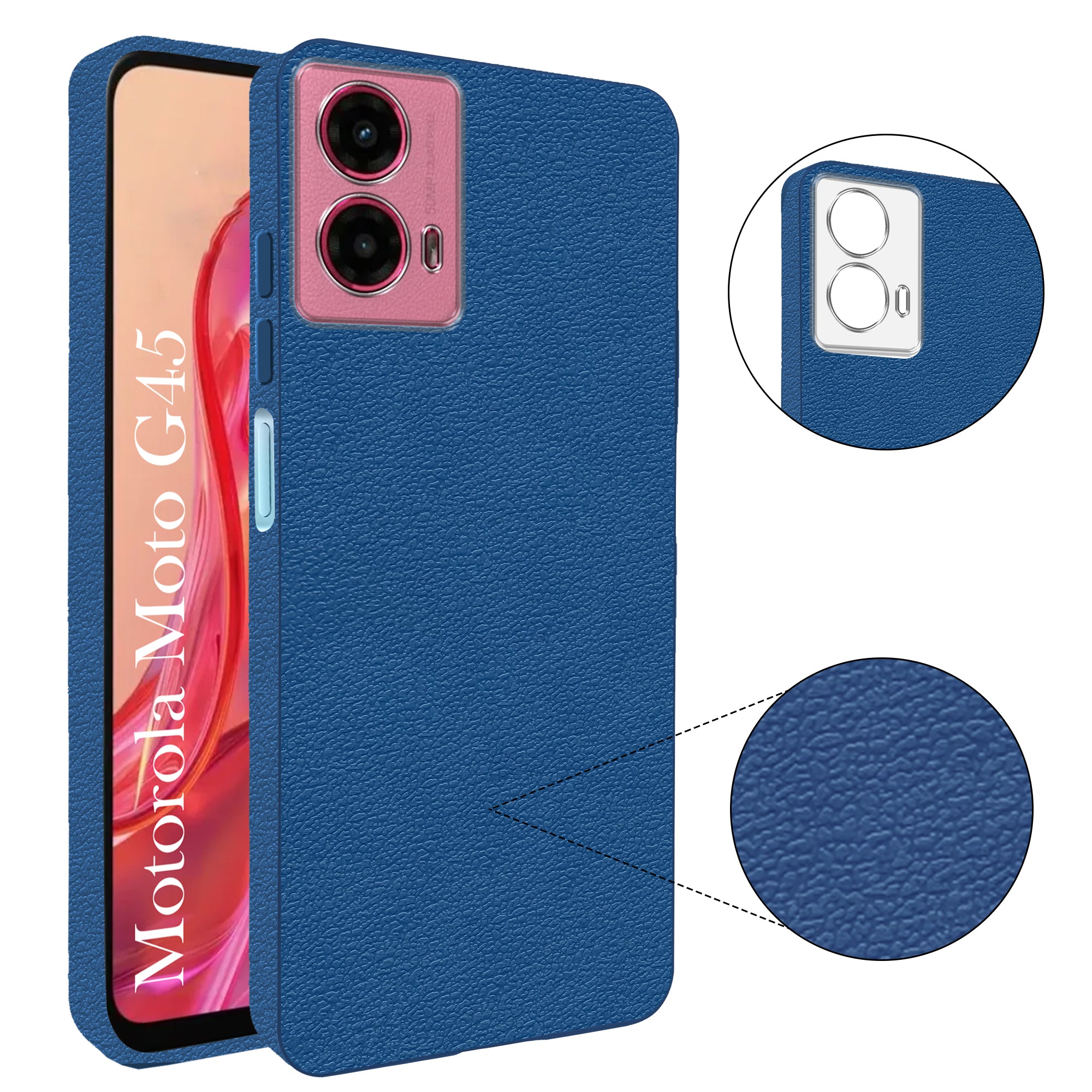 For Motorola Moto G45 Back Cover Case (Glass Like Camera Protection | Leather Feel | Minimalist Professional Grip)