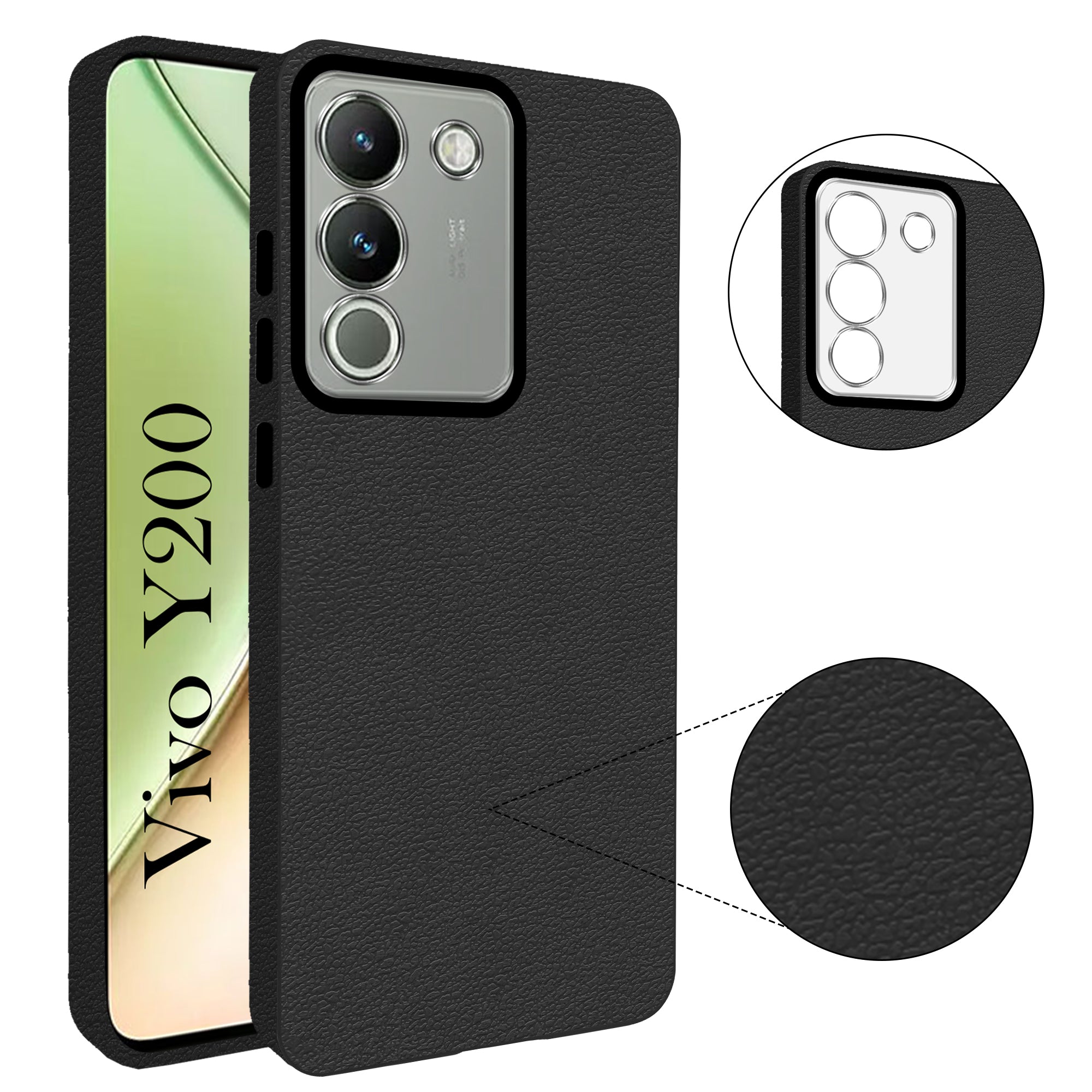 For Vivo Y200 Back Cover Case (Glass Like Camera Protection | Leather Feel | Minimalist Professional Grip)