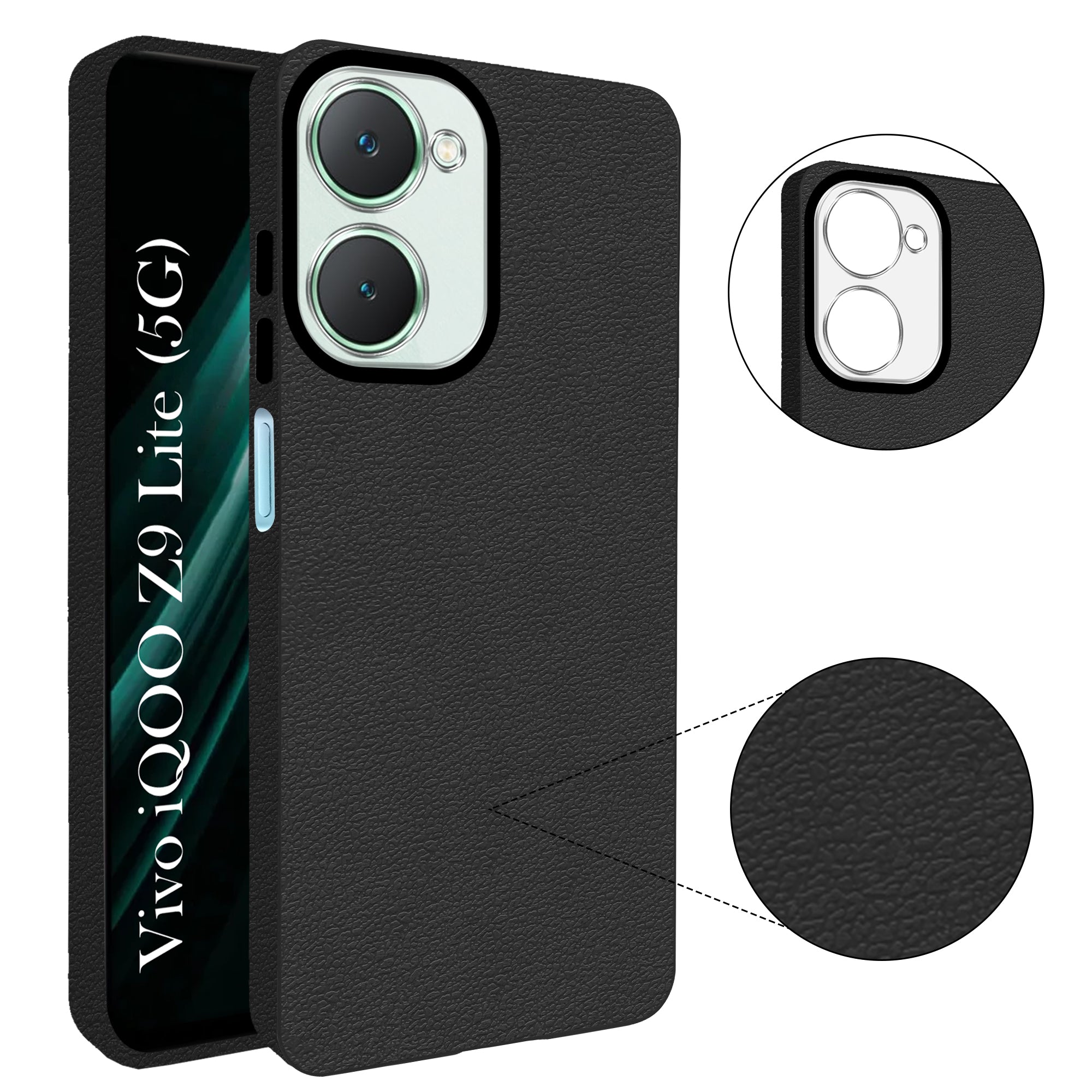 For Vivo iQOO Z9 Lite Back Cover Case (Glass Like Camera Protection | Leather Feel | Minimalist Professional Grip)