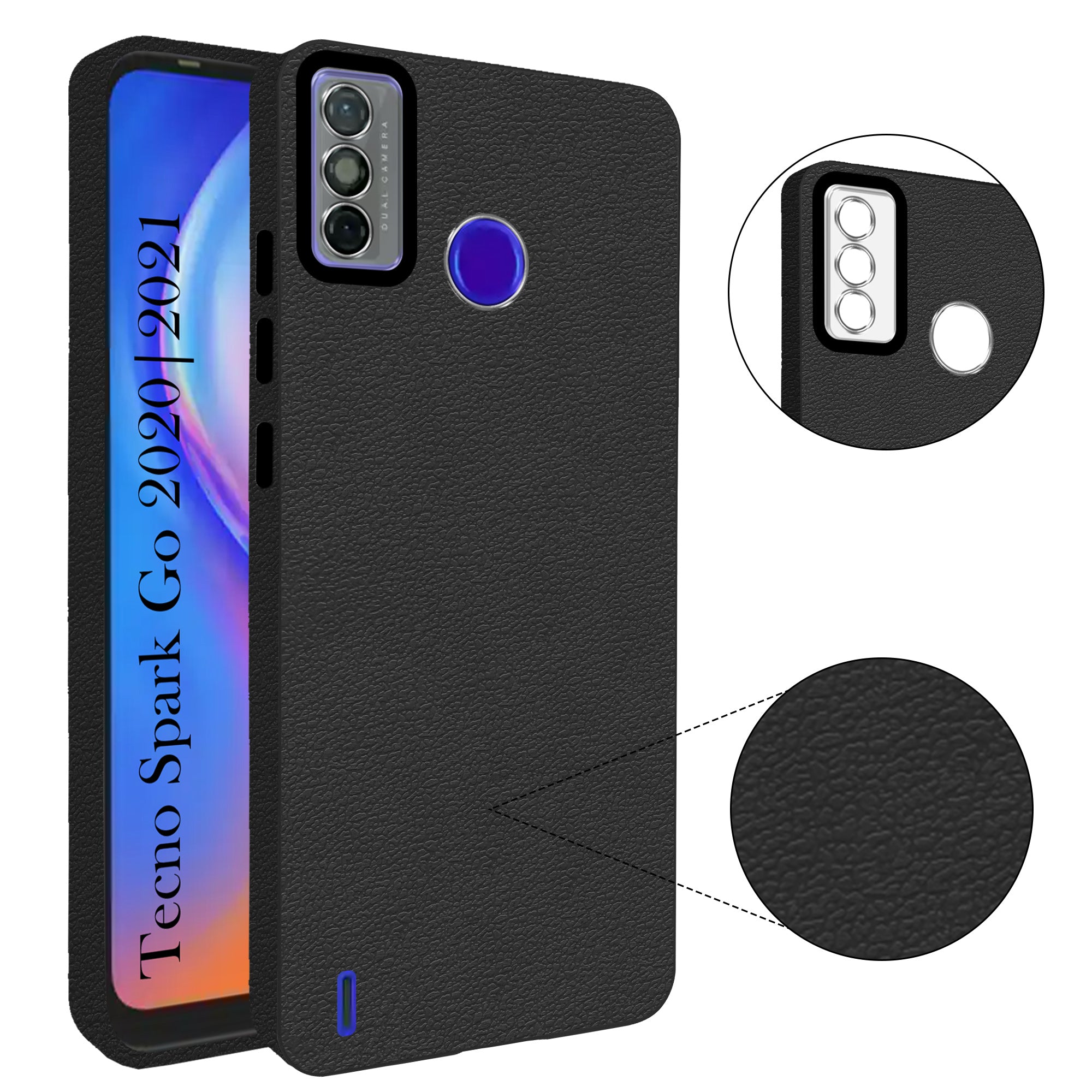 For Tecno Spark Go 2020 | Go 2021 Back Cover Case (Glass Like Camera Protection | Leather Feel | Minimalist Professional Grip)