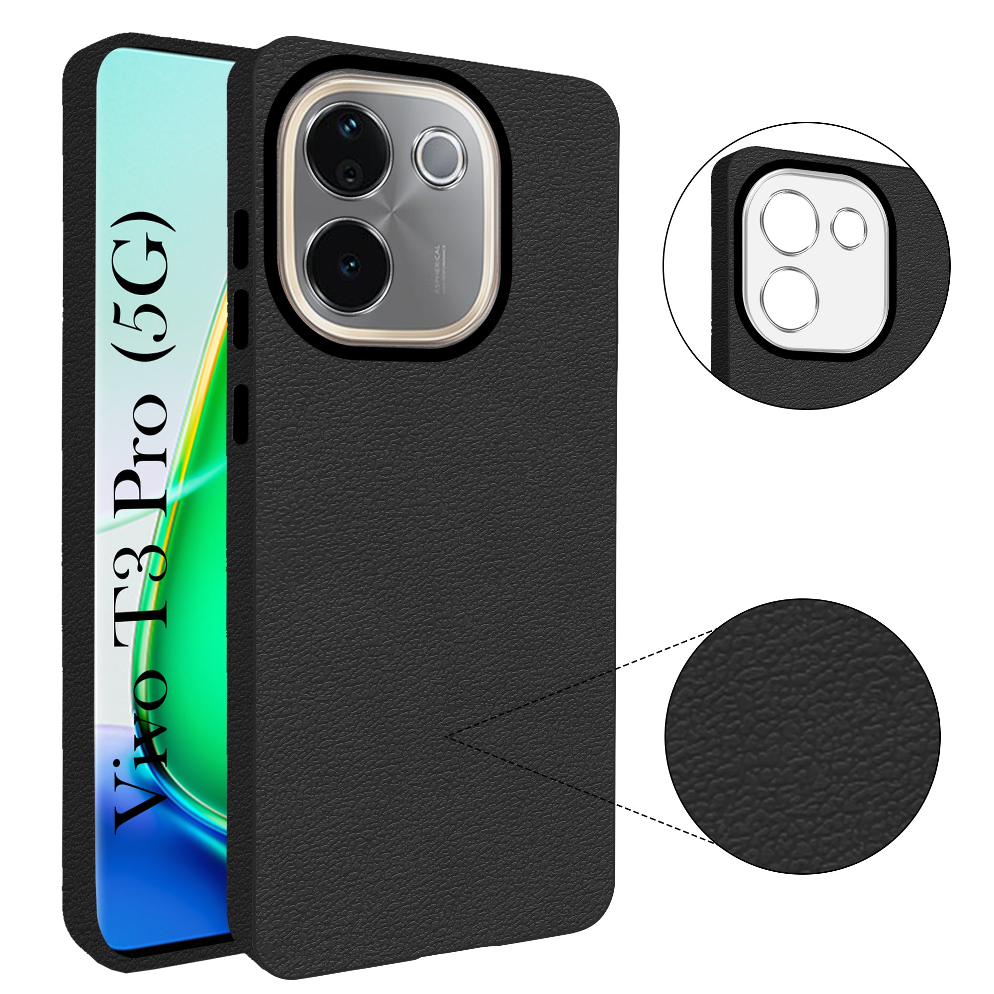 For Vivo T3 Pro Back Cover Case (Glass Like Camera Protection | Leather Feel | Minimalist Professional Grip)