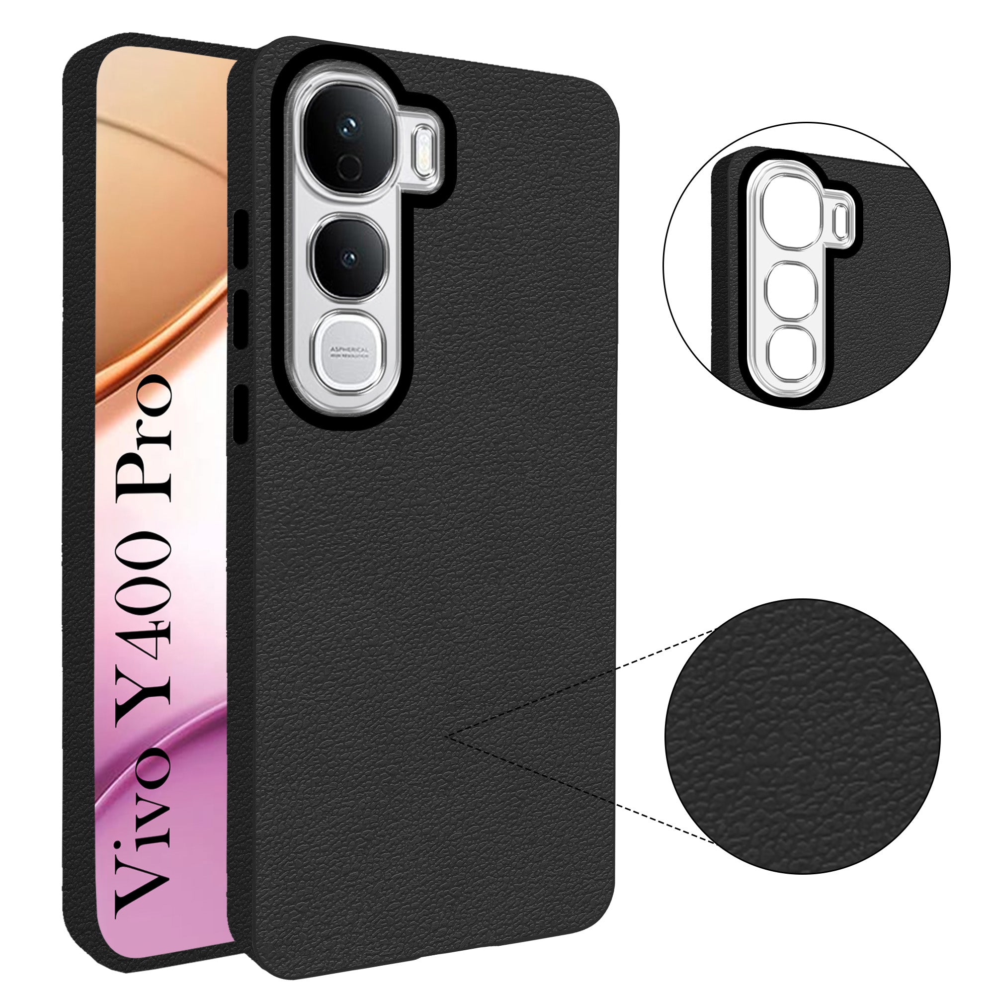 For Vivo Y400 Pro Back Cover Case (Glass Like Camera Protection | Leather Feel | Minimalist Professional Grip)