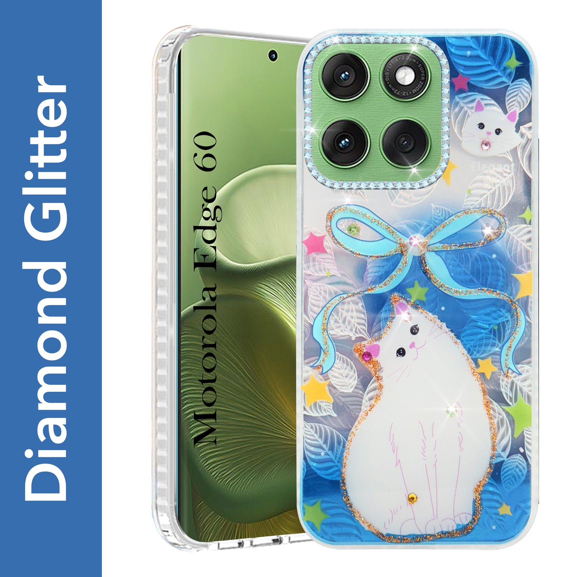 For Motorola Moto Edge 60 Back Cover Case (Luxury Floral Glitter Cute Butterfly | Diamond Studded Camera Bump | Girls & Women Design)