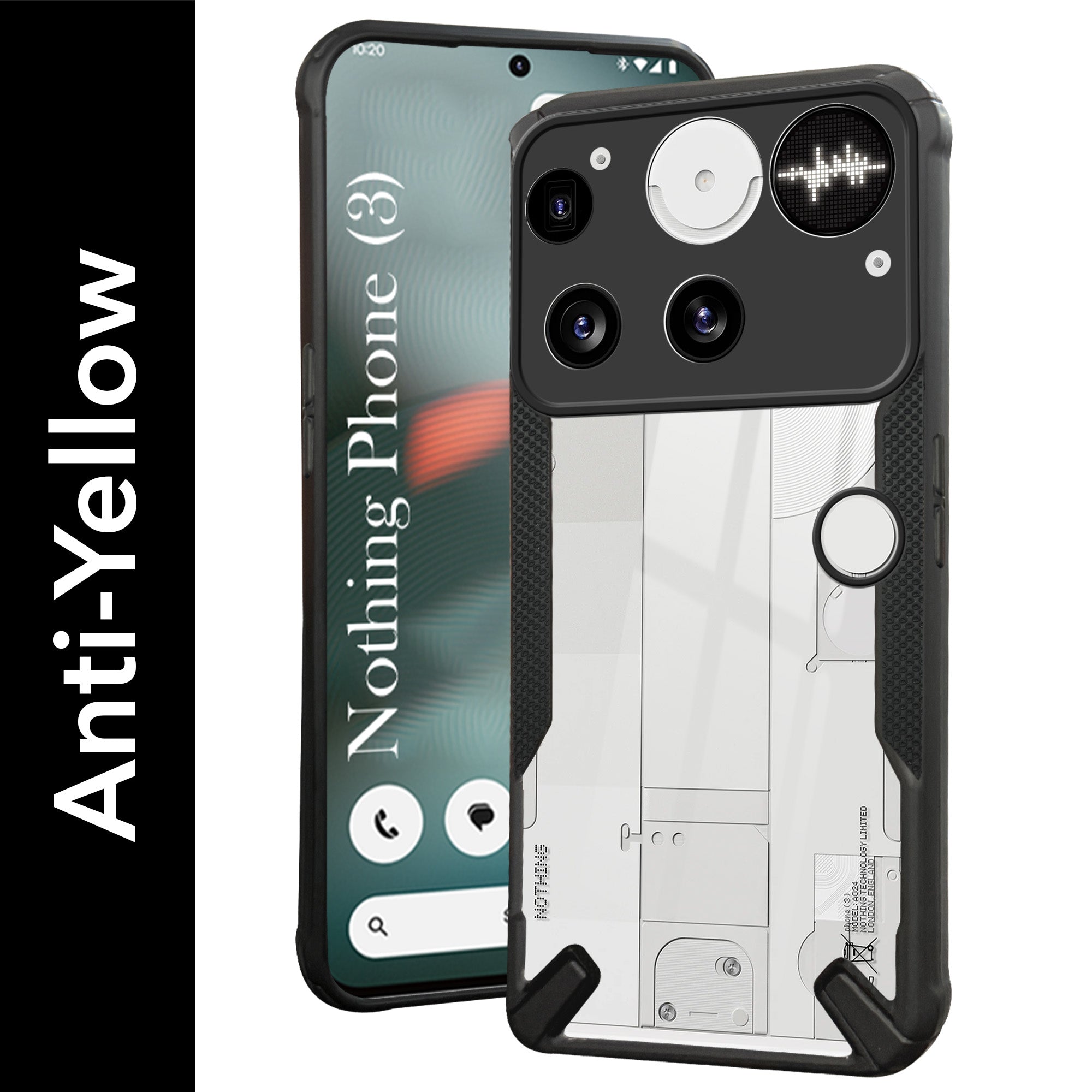 For Nothing Phone 3 Back Cover Case (Hybrid Crystal | Ultimate Shockproof Bumpers | Anti Yellow | Rugged Armor | Black )