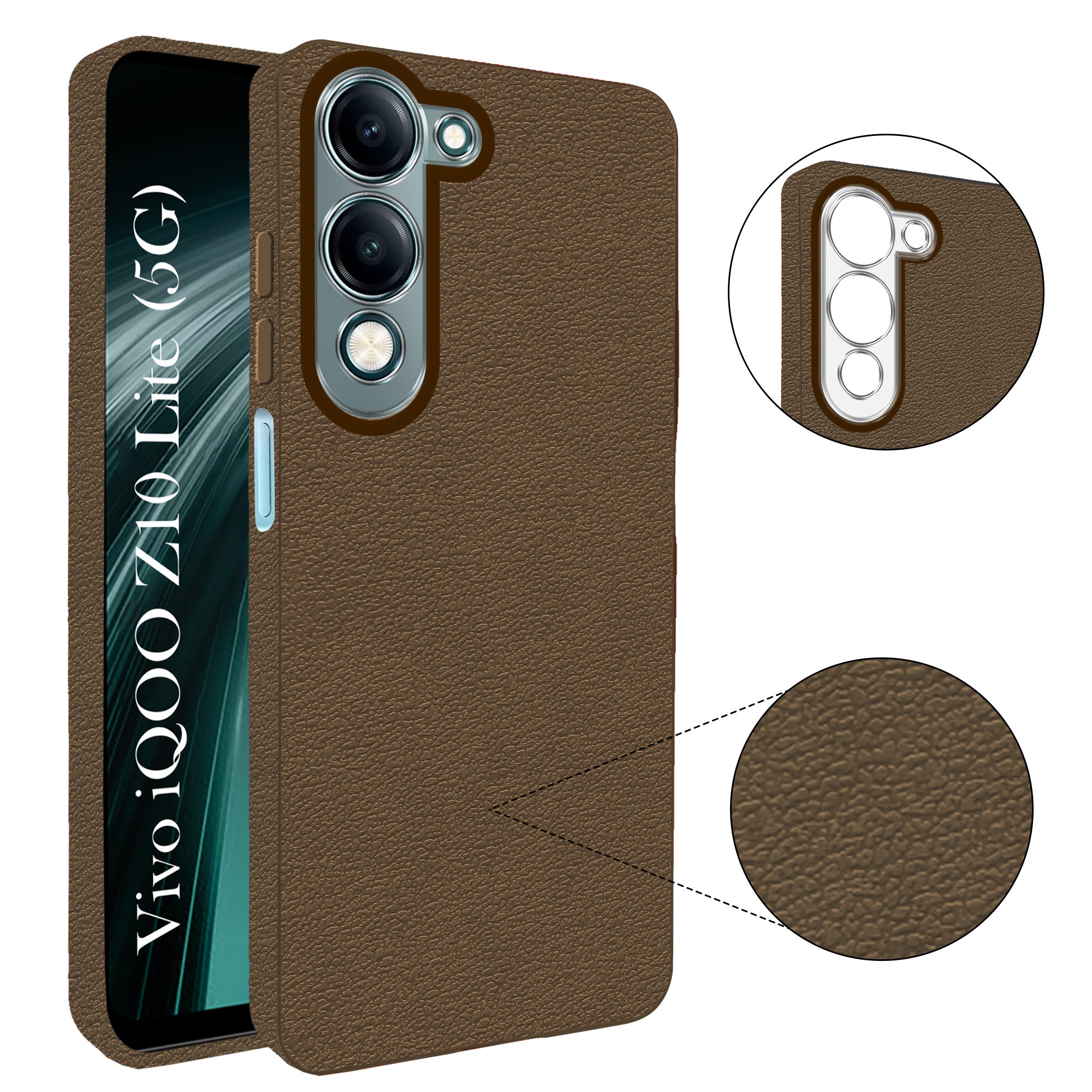 For Vivo iQOO Z10 Lite Back Cover Case (Glass Like Camera Protection | Leather Feel | Minimalist Professional Grip)