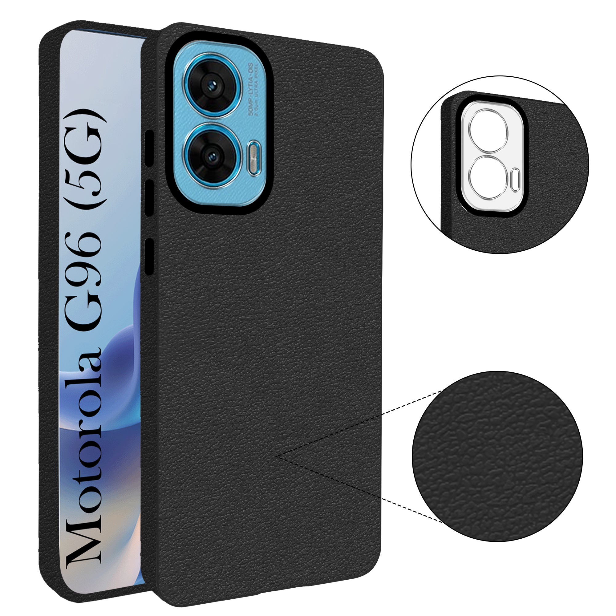 For Motorola Moto G96 Back Cover Case (Glass Like Camera Protection | Leather Feel | Minimalist Professional Grip)