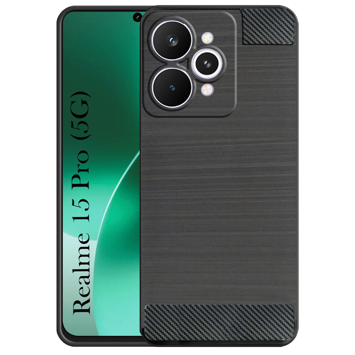 For Realme 15 | Realme 15 Pro Back Cover Case ( Hybrid Armor Case | Carbon Fiber Shockproof | Soft and Flexible | Black )