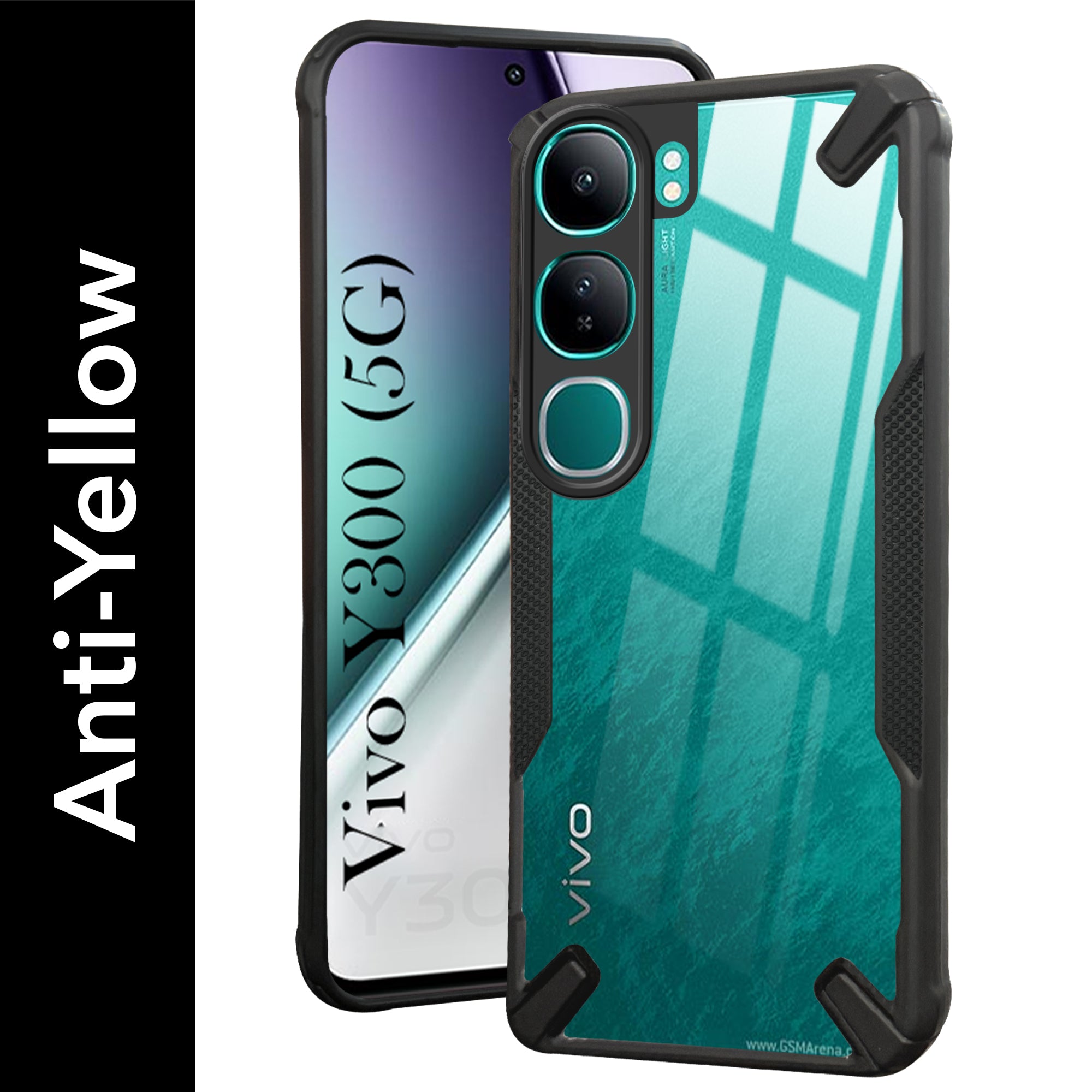 For Vivo Y300 Back Cover Case (Hybrid Crystal | Ultimate Shockproof Bumpers | Anti Yellow | Rugged Armor | Black )
