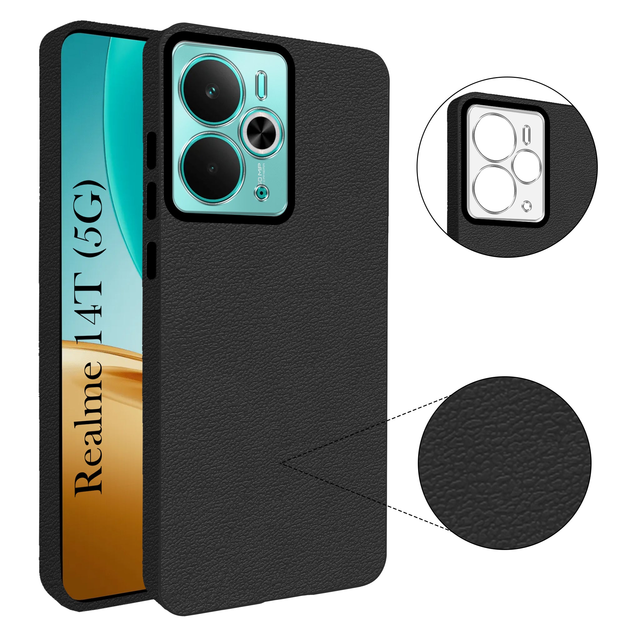 For Realme 14T Back Cover Case (Glass Like Camera Protection | Leather Feel | Minimalist Professional Grip)