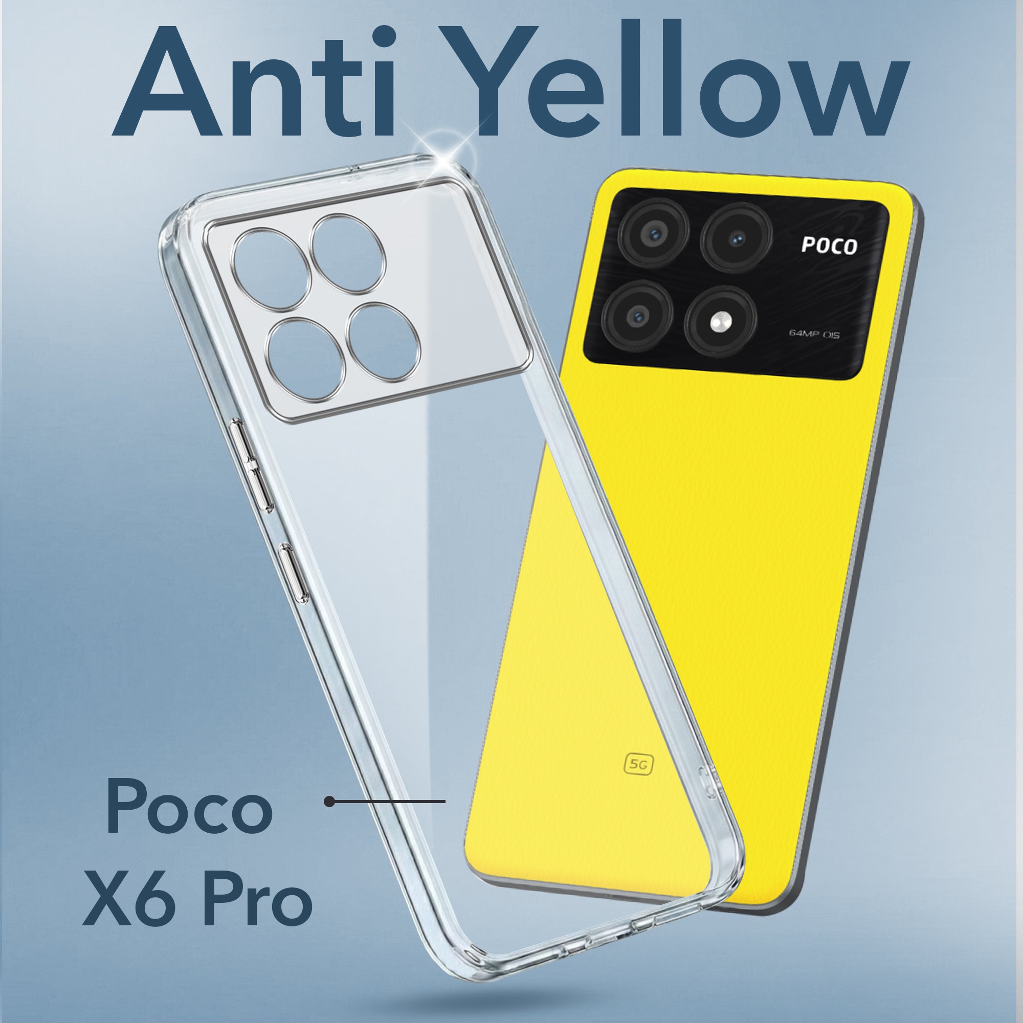 For Poco X6 Pro 5G Back Cover Case (Hard Anti Yellow Clear Case