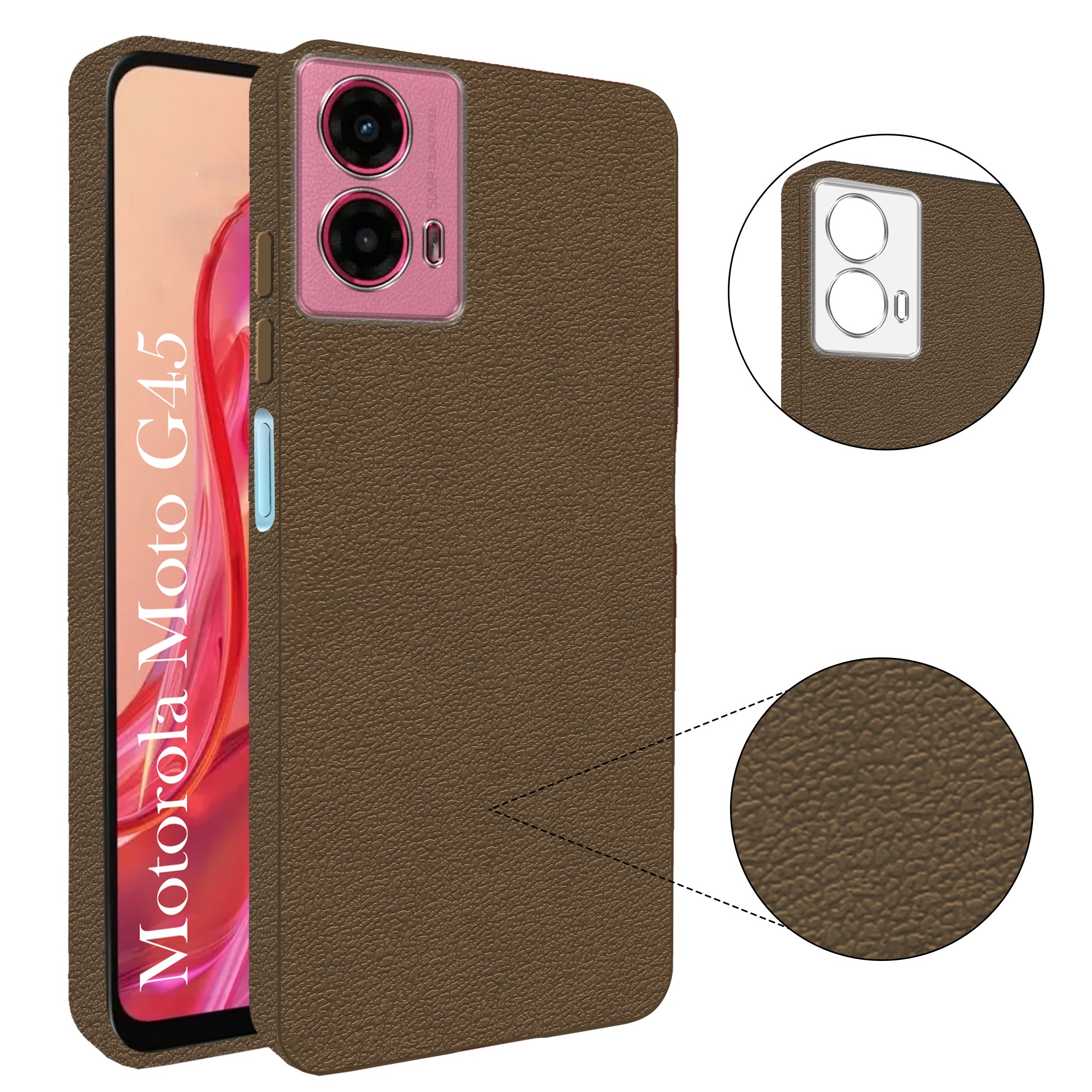 For Motorola Moto G45 Back Cover Case (Glass Like Camera Protection | Leather Feel | Minimalist Professional Grip)