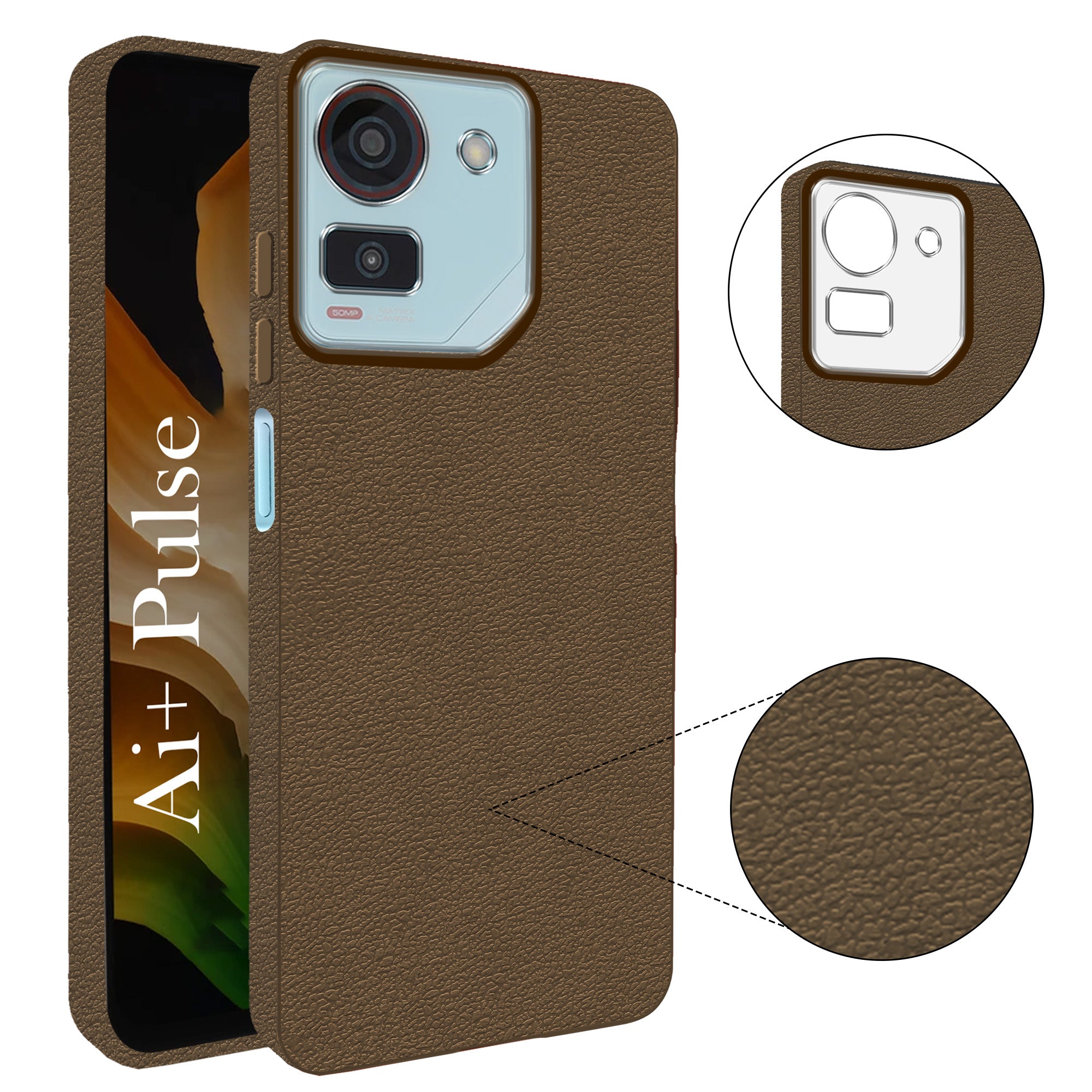 For Ai+ Pulse Back Cover Case (Glass Like Camera Protection | Leather Feel | Minimalist Professional Grip)