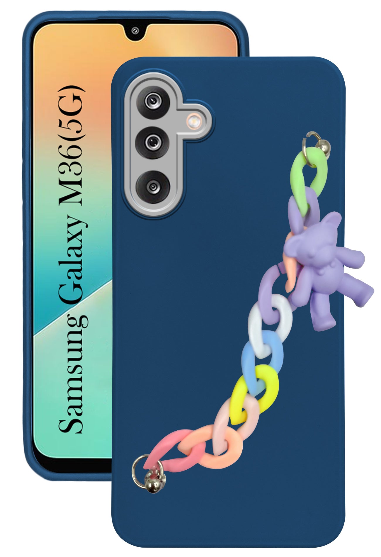 For Samsung Galaxy M36 | Samsung Galaxy F36 Back Cover Case ( Wrist Hanging Chain | Teddy Bracelet Charms | Dual Color Matte Finish | Full Camera Protection | Sleek and