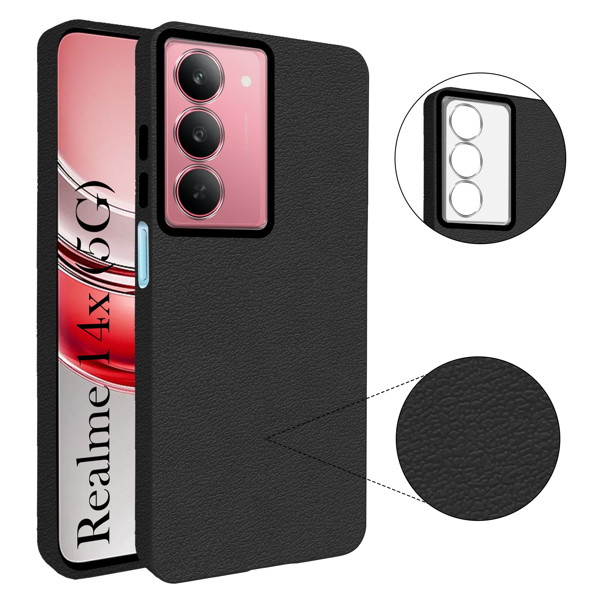 For Realme 14x Back Cover Case (Glass Like Camera Protection | Leather Feel | Minimalist Professional Grip)