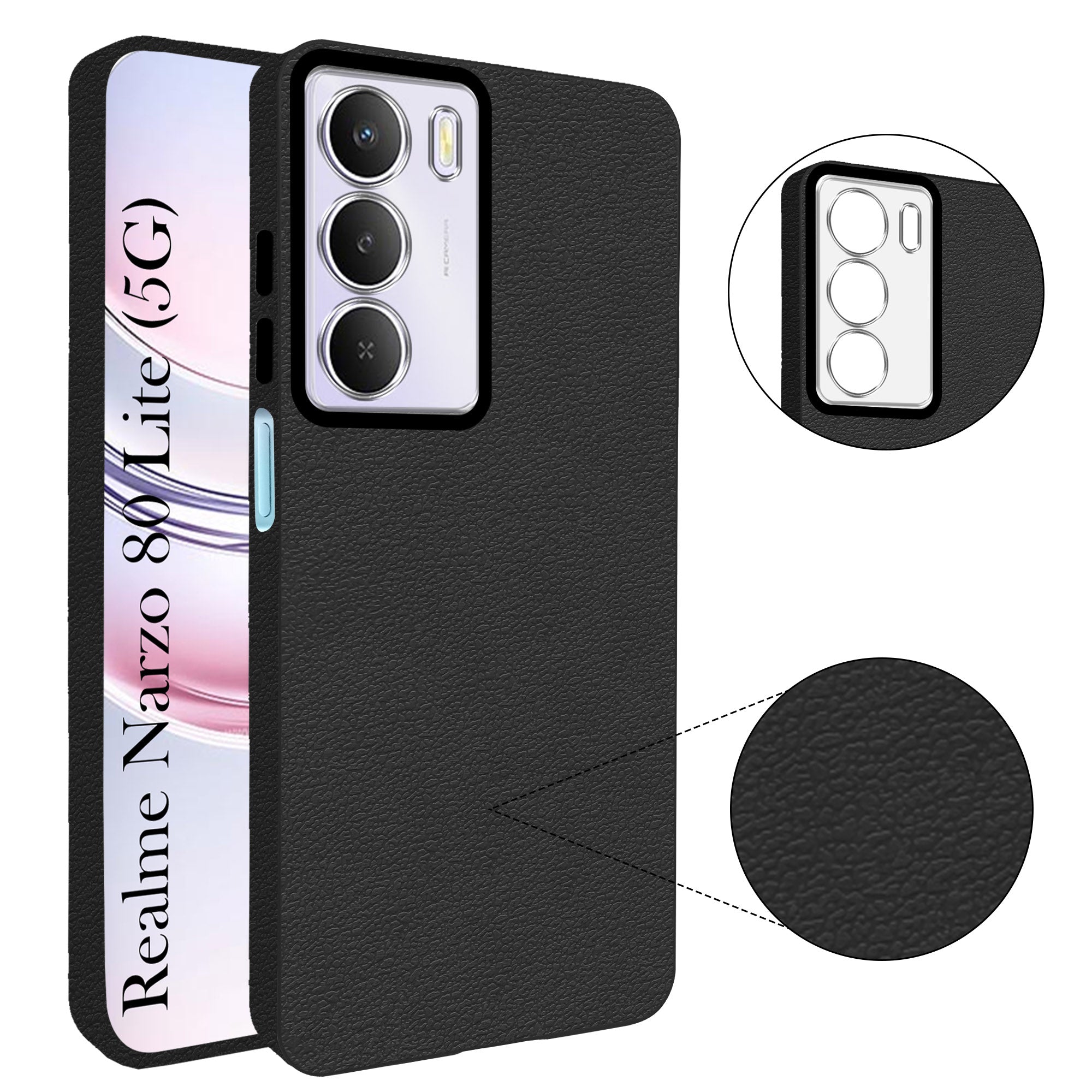 For Realme Narzo 80 Lite 5G Back Cover Case (Glass Like Camera Protection | Leather Feel | Minimalist Professional Grip)