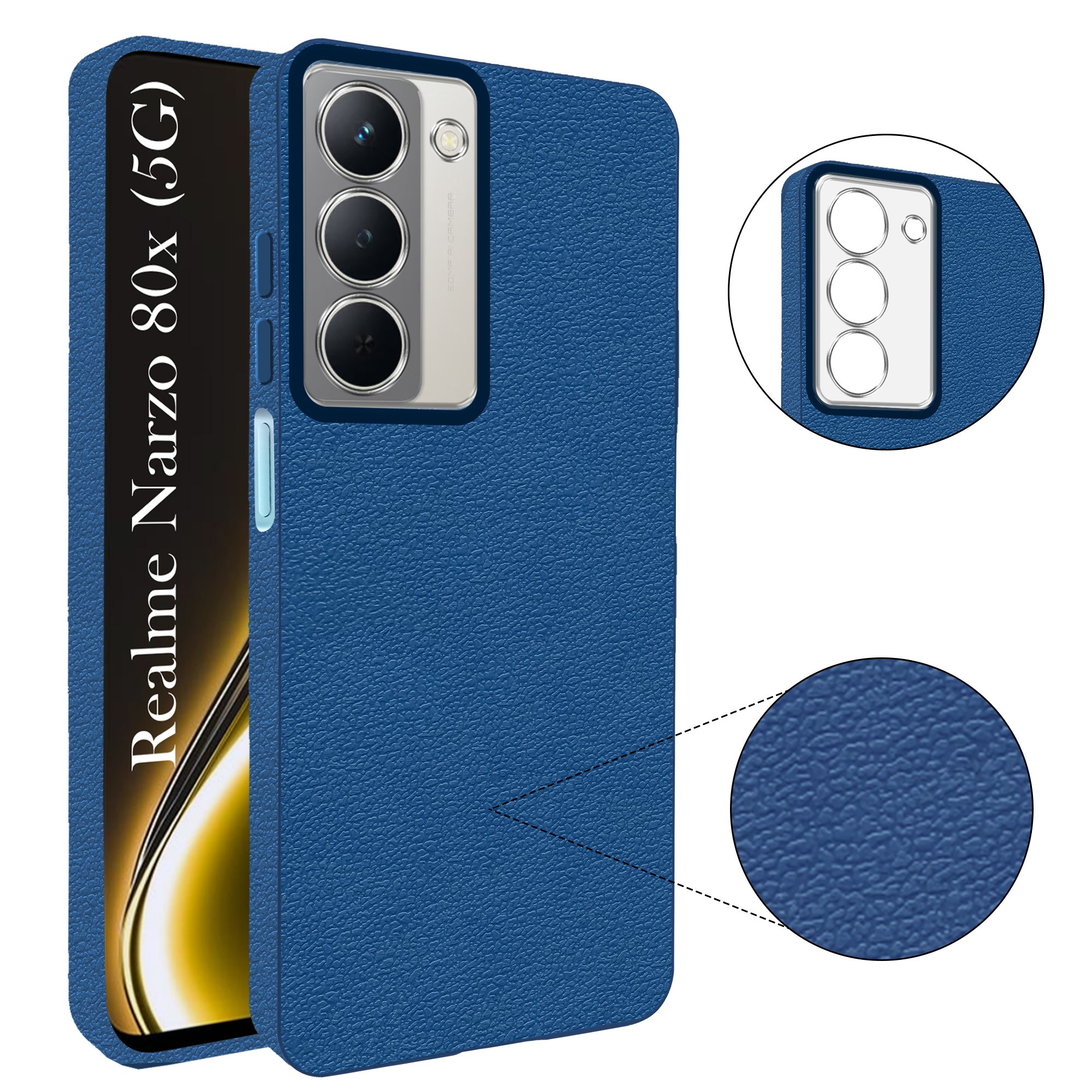 For Realme Narzo 80x Back Cover Case (Glass Like Camera Protection | Leather Feel | Minimalist Professional Grip)