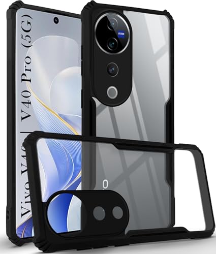 For Vivo V40 | Vivo V40 Pro 5G Back Cover Case (Shockproof with Polycarbonate Clear Panel | Professional Black)