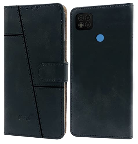 For Poco C31 Flip Cover Case (Stitched Leather Finish | Magnetic Closure | Foldable Stand | Wallet Card Slots)