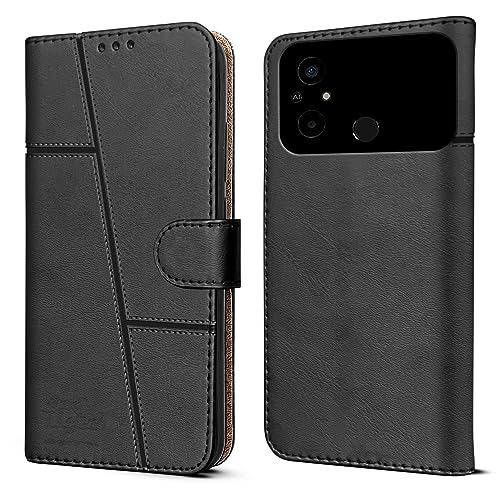 For Poco C55 Flip Cover Case(Stitched Leather with Magnetic Closure)