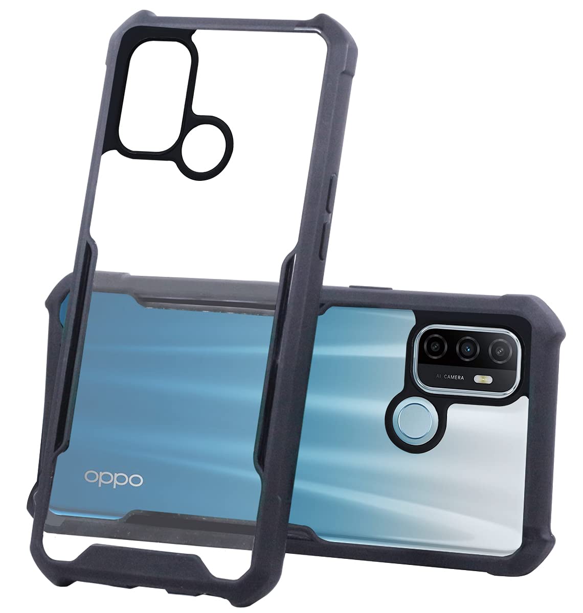 For Oppo A53 | Oppo A33 | Oppo A53s Back Cover Case (Crystal Glass Back | Camera Protection | Shockproof Bumpers)