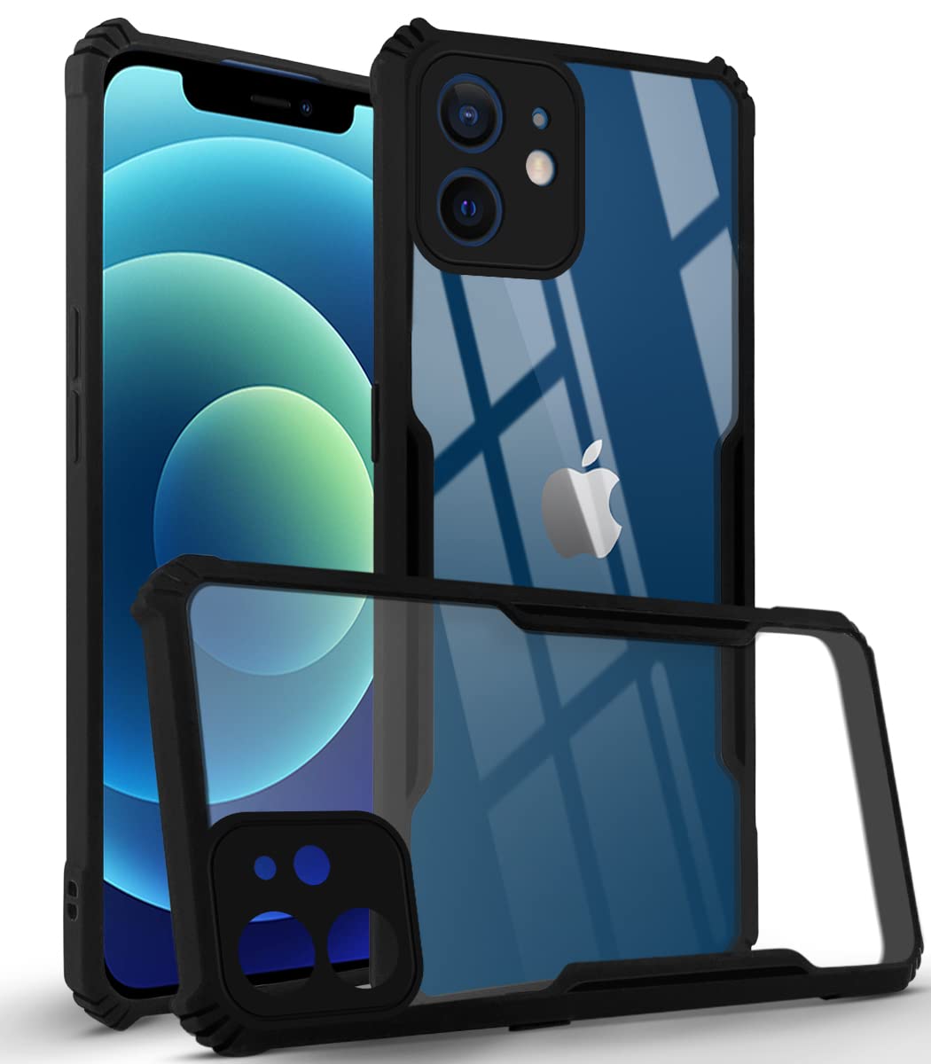 For Apple iPhone 12 Mini Back Cover Case (Crystal Glass Back | Camera Protection | Shockproof Bumpers)