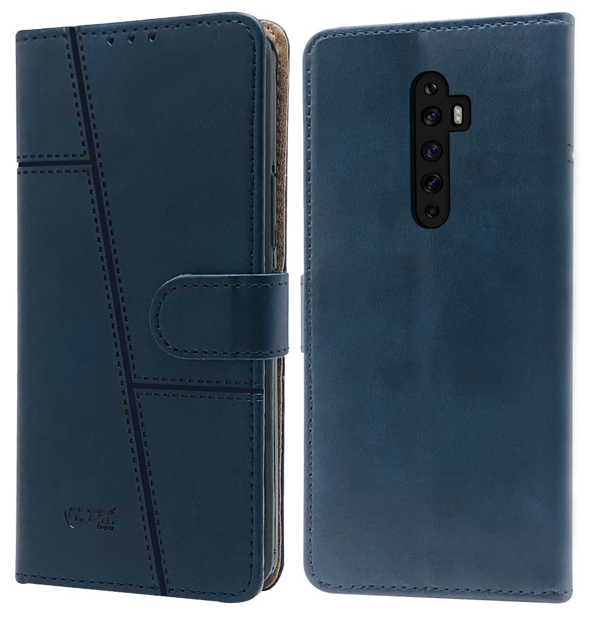 For Oppo Reno2 Z | Reno 2Z | Reno 2F | 2 F Flip Cover Case (Stitched Leather Finish | Magnetic Closure | Inner TPU | Foldable Stand | Wallet Card Slots | Black)