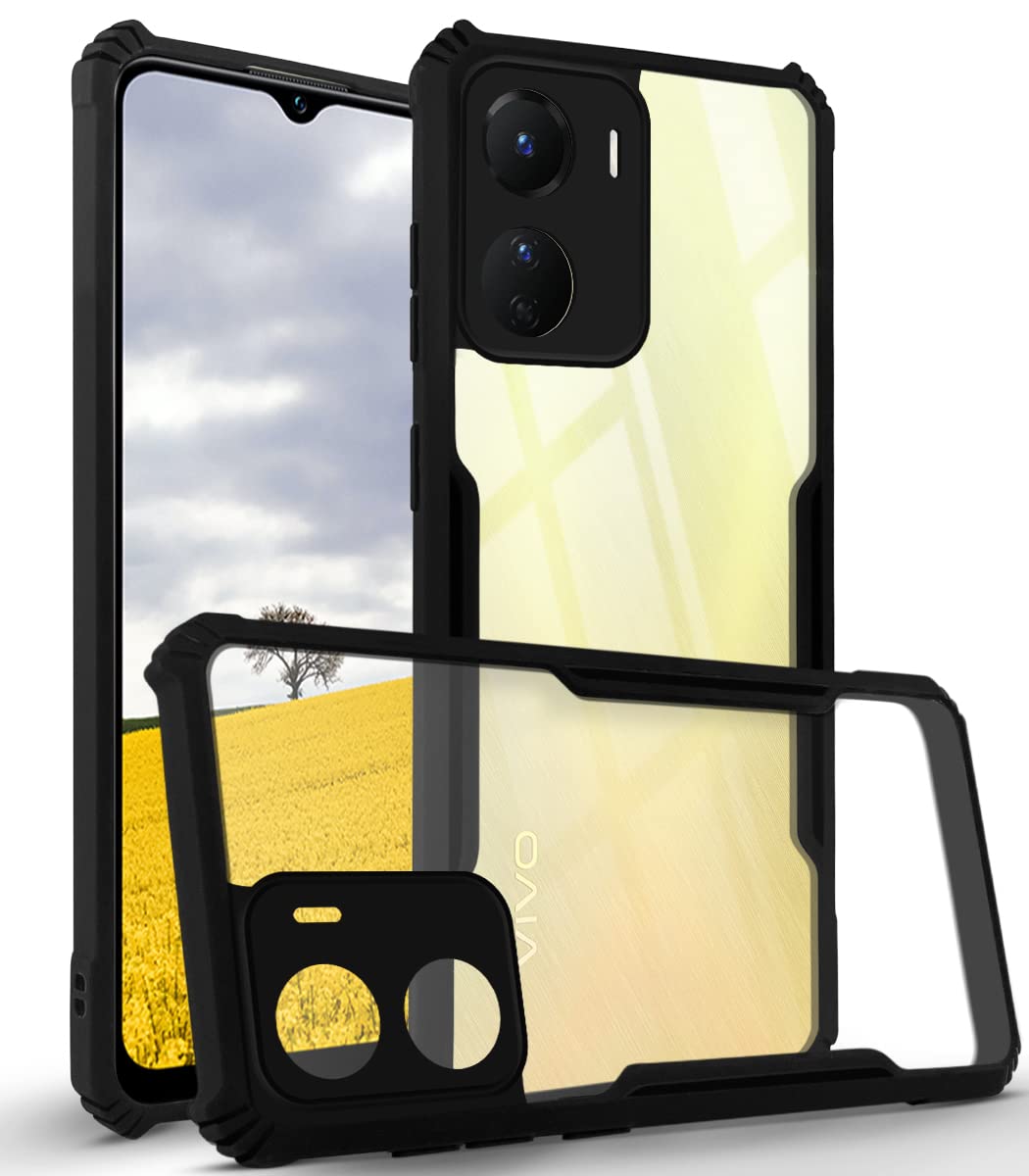 For Vivo Y16 Back Cover Case (Crystal Glass Back | Camera Protection | Shockproof)