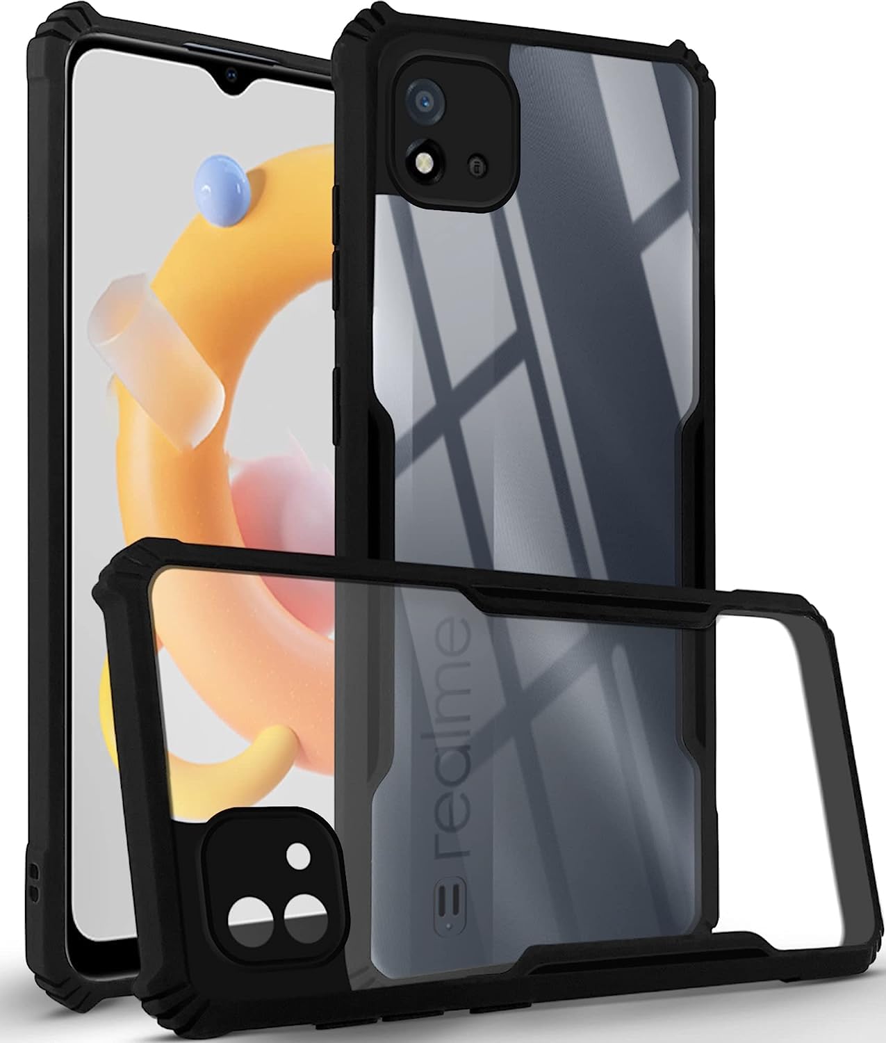 For Realme C20 | Realme C20A Back Cover Case (Crystal Glass Back | Camera Protection | Shockproof Bumpers)