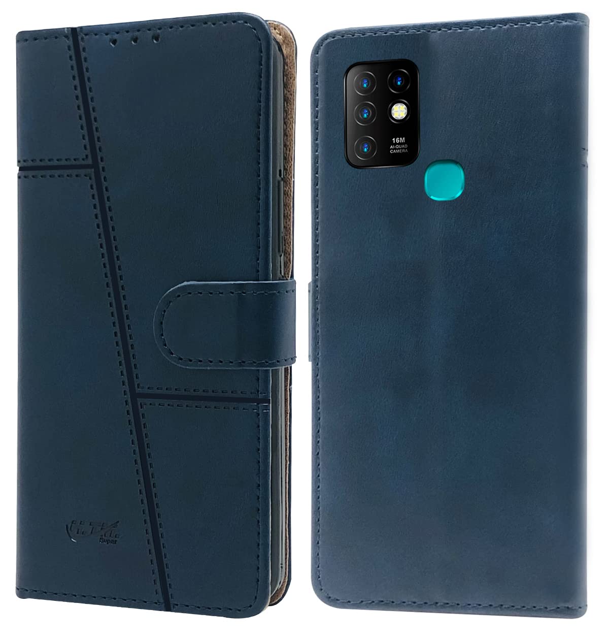For Infinix Hot 10 Flip Cover Case (Stitched Leather Finish | Magnetic Closure | Inner TPU | Foldable Stand | Wallet Card Slots)