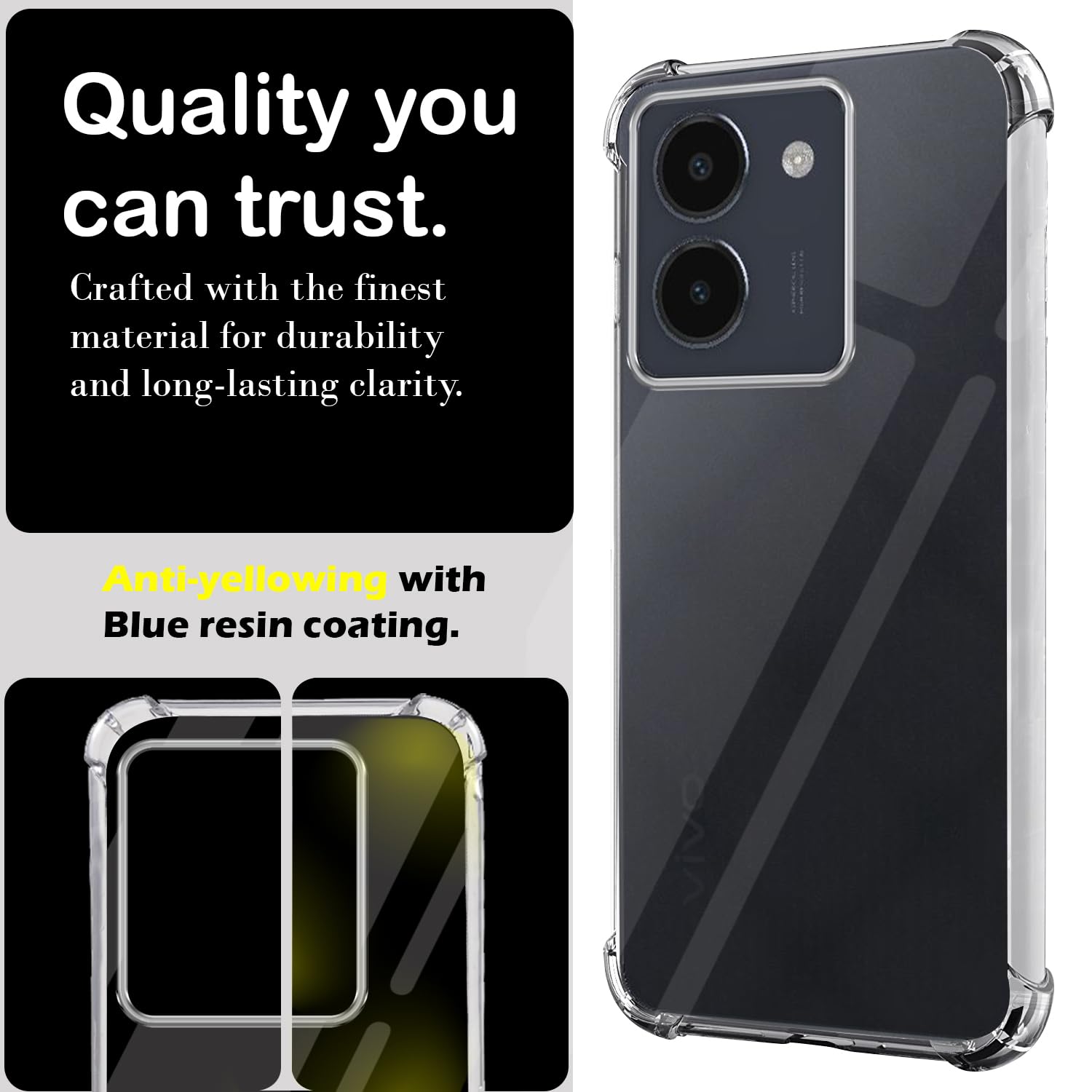 For Vivo Y36 Back Cover Case (Hard Crystal Clear | Shockproof Bumpers)