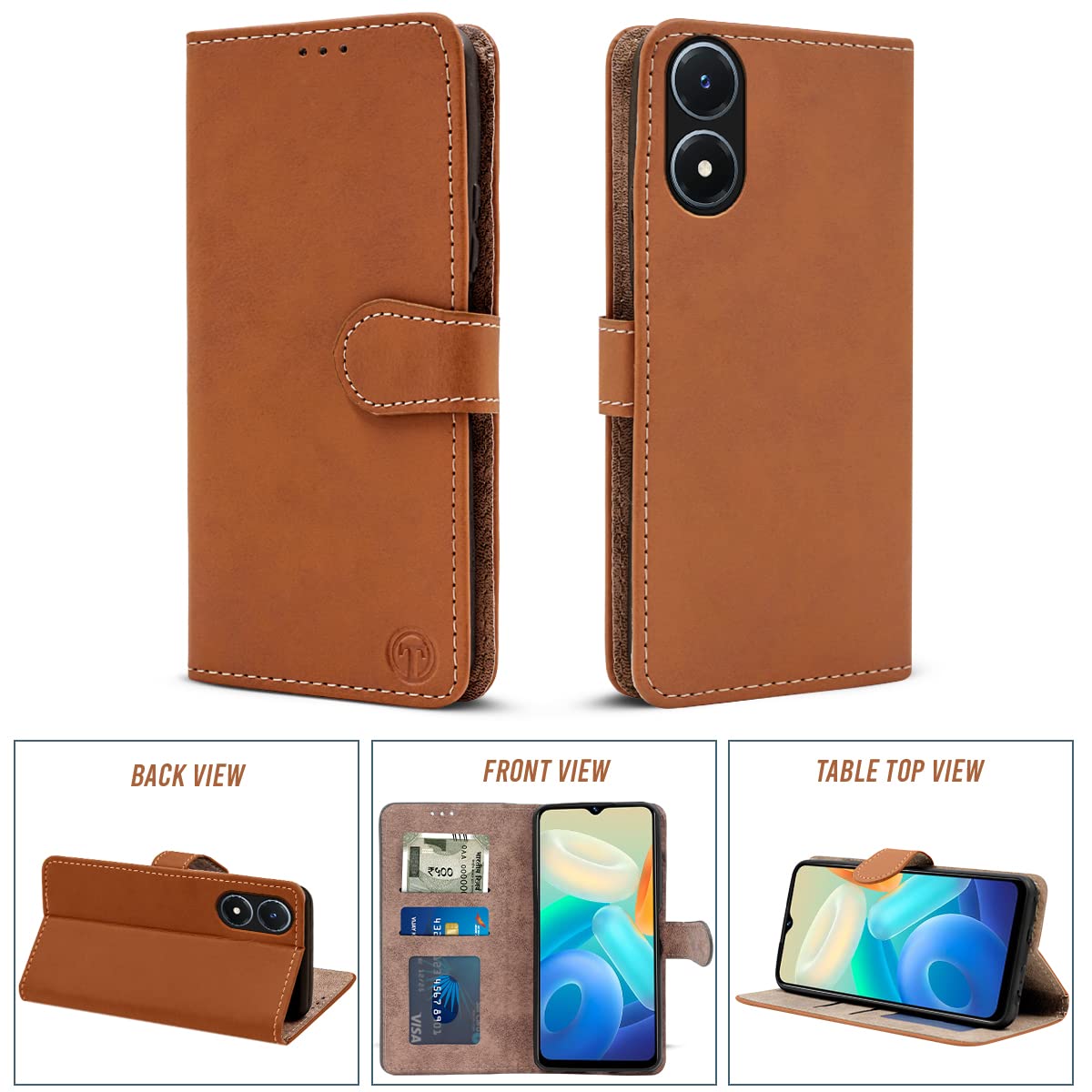 For Vivo Y02s Flip Cover Case (Fine Leather Finish | Magnetic Closure | Foldable Stand | Slots for Sim-Cards-Pin)