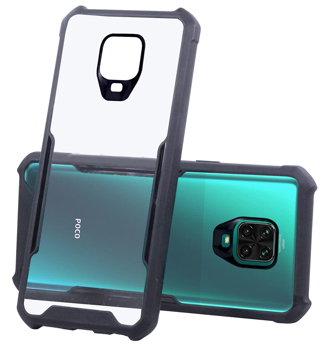 For Poco M2 Pro Back Cover Case (Crystal Glass Back | Camera Protection | Shockproof Bumpers)