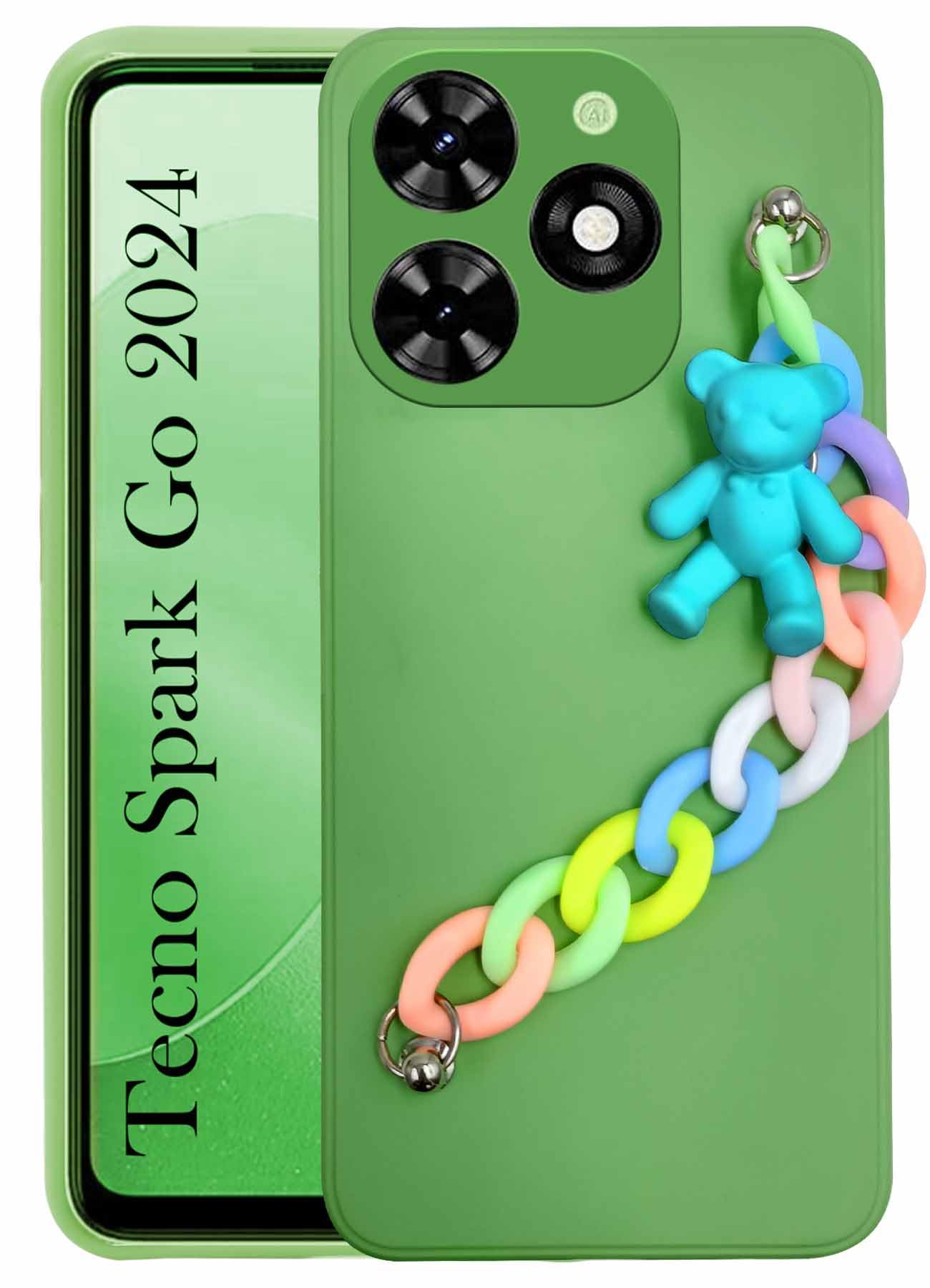 For Tecno Spark Go 2024 Back Cover for Girls Case with Bracelet (Wrist Hanging Chain | Teddy Toy Cartoon)