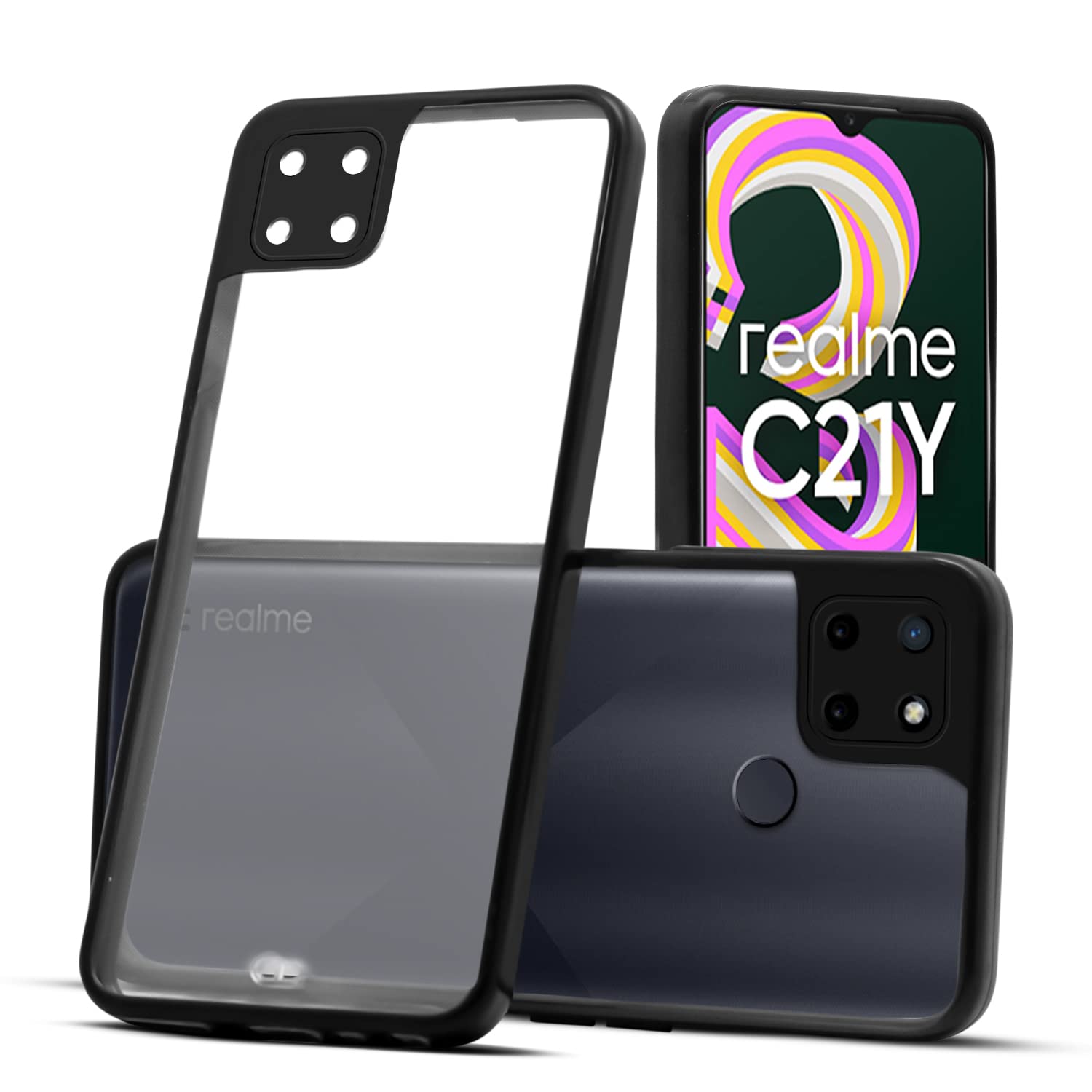 For Realme C21Y | C25Y Back Cover Case (PC - Crystal Clear | Flexible Glass Back | Camera Protection | Airbag Shockproof Grip)