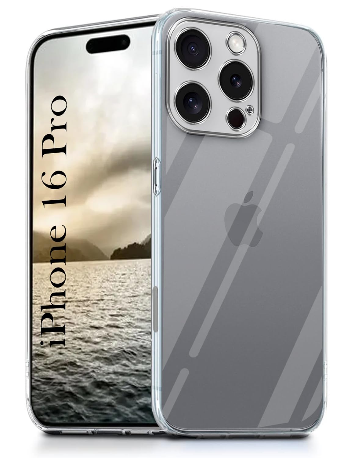 For Apple iPhone 16 Pro Back Cover Case ( Silicone Case with Camera Protection and Dust Plugs | Transparent)