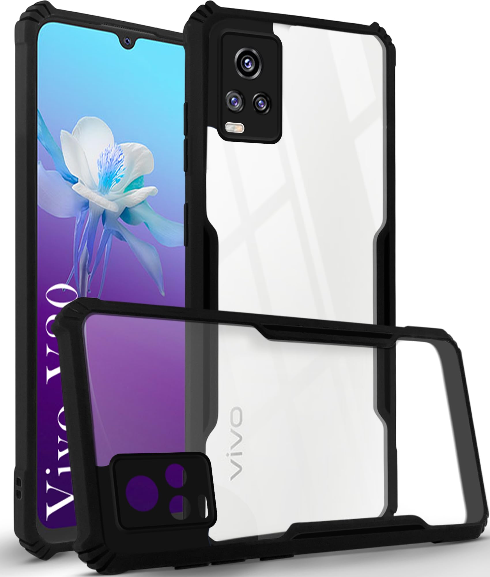 For Vivo V20 Back Cover Case (Shockproof with Polycarbonate Clear Panel)