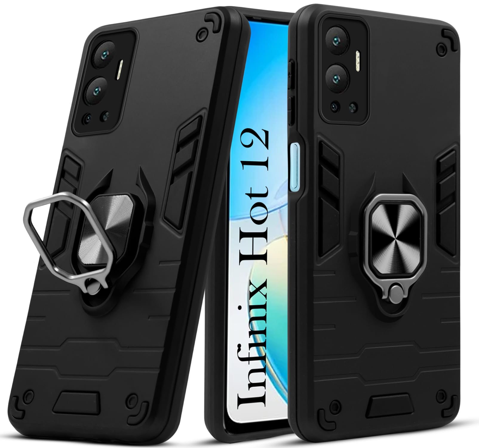 For Infinix Hot 12 Back Cover Case (Shockproof Polycarbonate Layer Hybrid Armor)