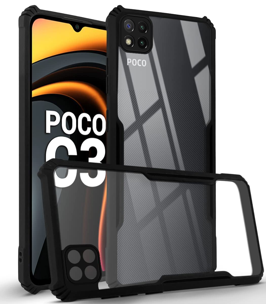 For Poco C3 Back Cover Case ( Shockproof with Polycarbonate Panel | Professional Black)