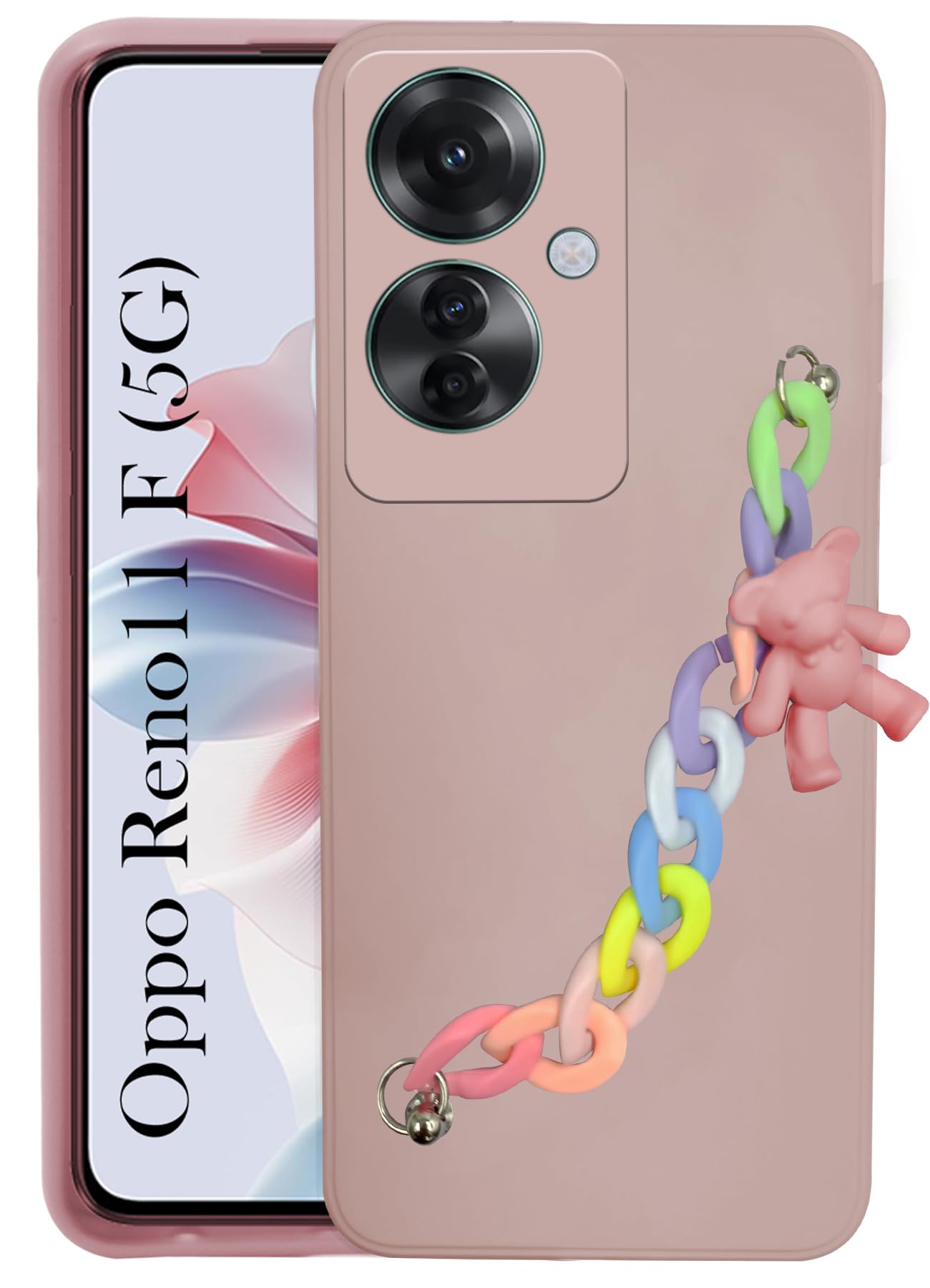 For Oppo Reno11 F 5G | Oppo Reno 11F 5G Back Case Girls Cover with Bracelet (Teddy Toy Cartoon)