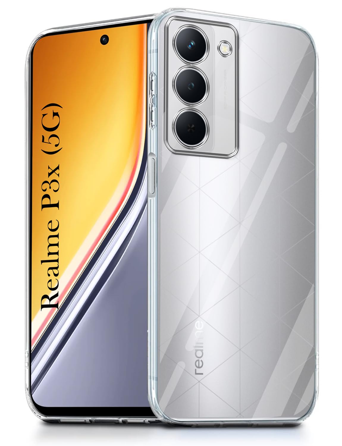 For Realme P3x Back Cover ( Silicone Clear Shockproof Case with Camera Protection and Dust Plugs | Transparent)