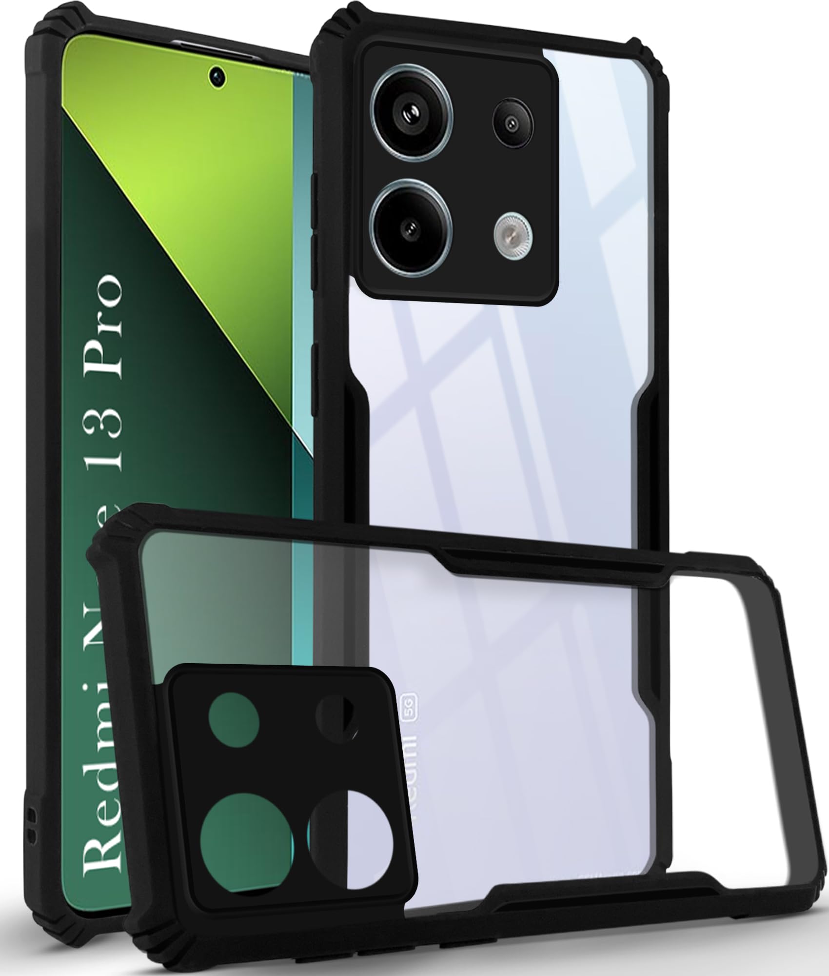 For Redmi Note 13 Pro Back Cover Case ( Shockproof with Polycarbonate Clear Panel | Professional Black)