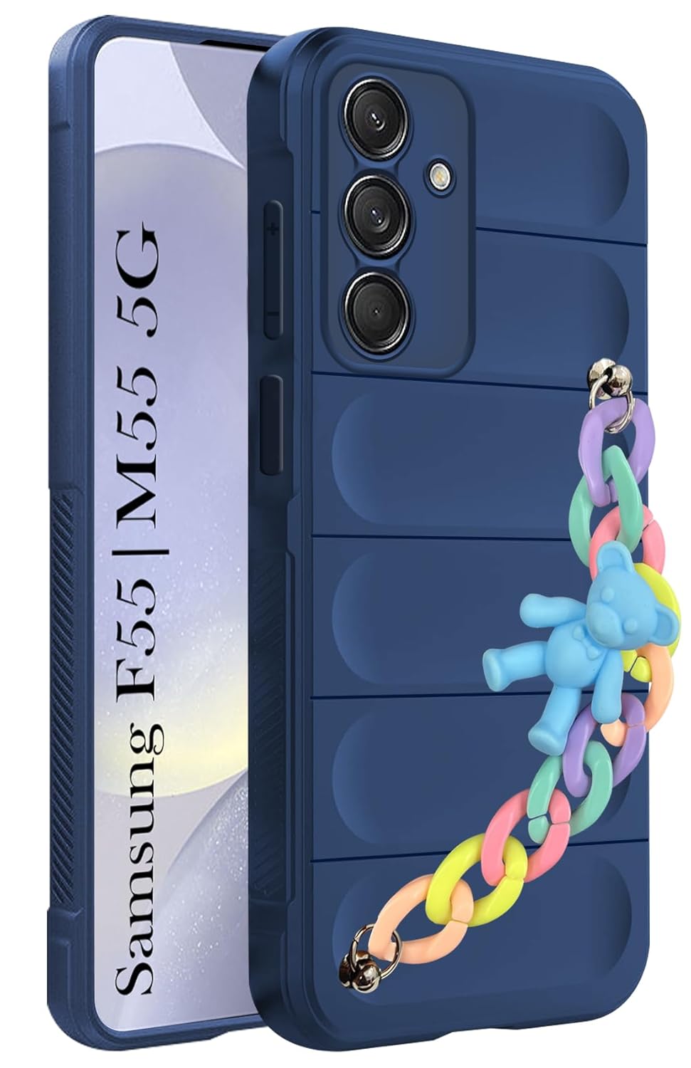 For Samsung Galaxy M55 5G | F55 5G | M55s 5G Back Cover Girls Case with Bracelet (Wrist Hanging Chain | Micro-Fiber Cloth Inside)