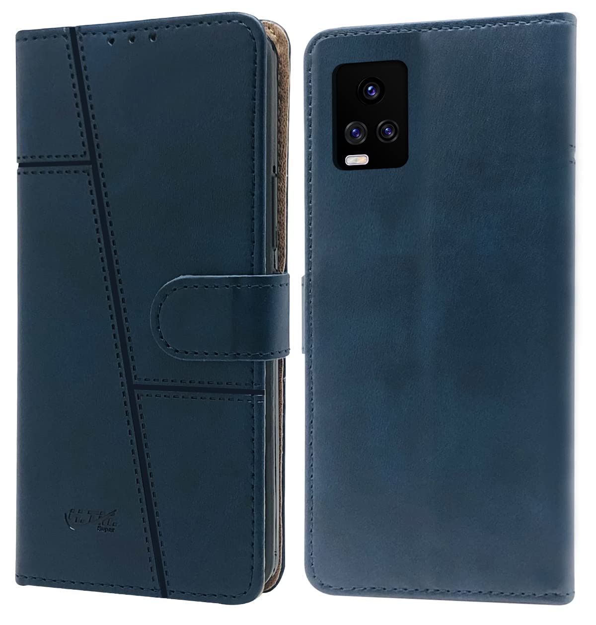 For Vivo V20 Flip Cover Case (Stitched Leather Finish | Magnetic Closure | Foldable Stand | Wallet Card Slots)