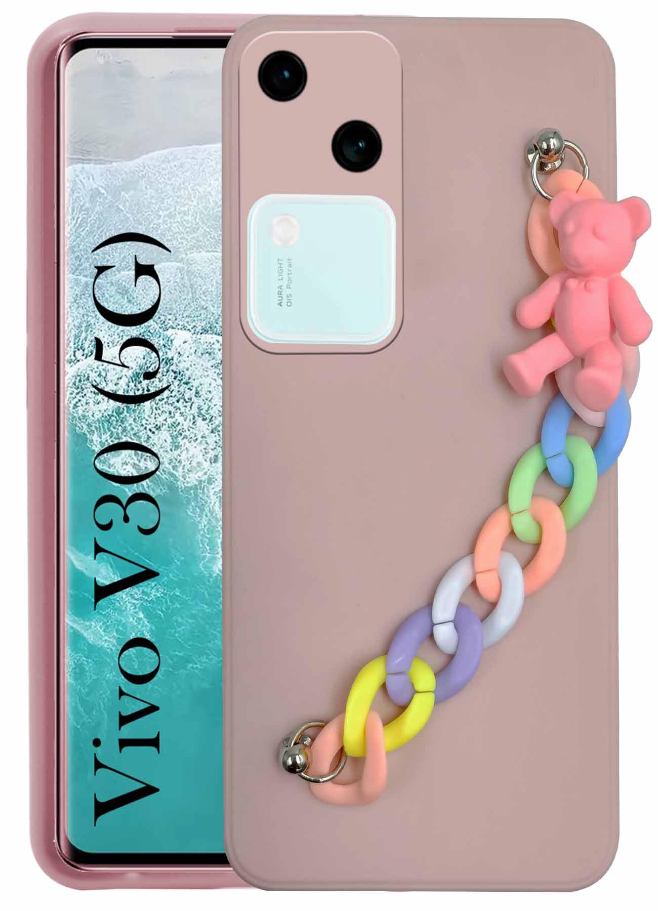 For Vivo V30 5G Back Cover Girls Case with Bracelet (Wrist Hanging Chain | Teddy Toy Cartoon)