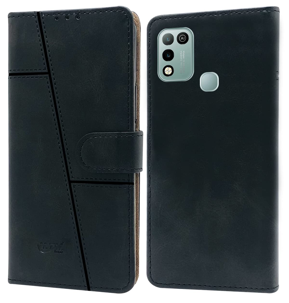 For Infinix Smart 5 Flip Cover Case ( Stitched Leather with Magnetic Closure)
