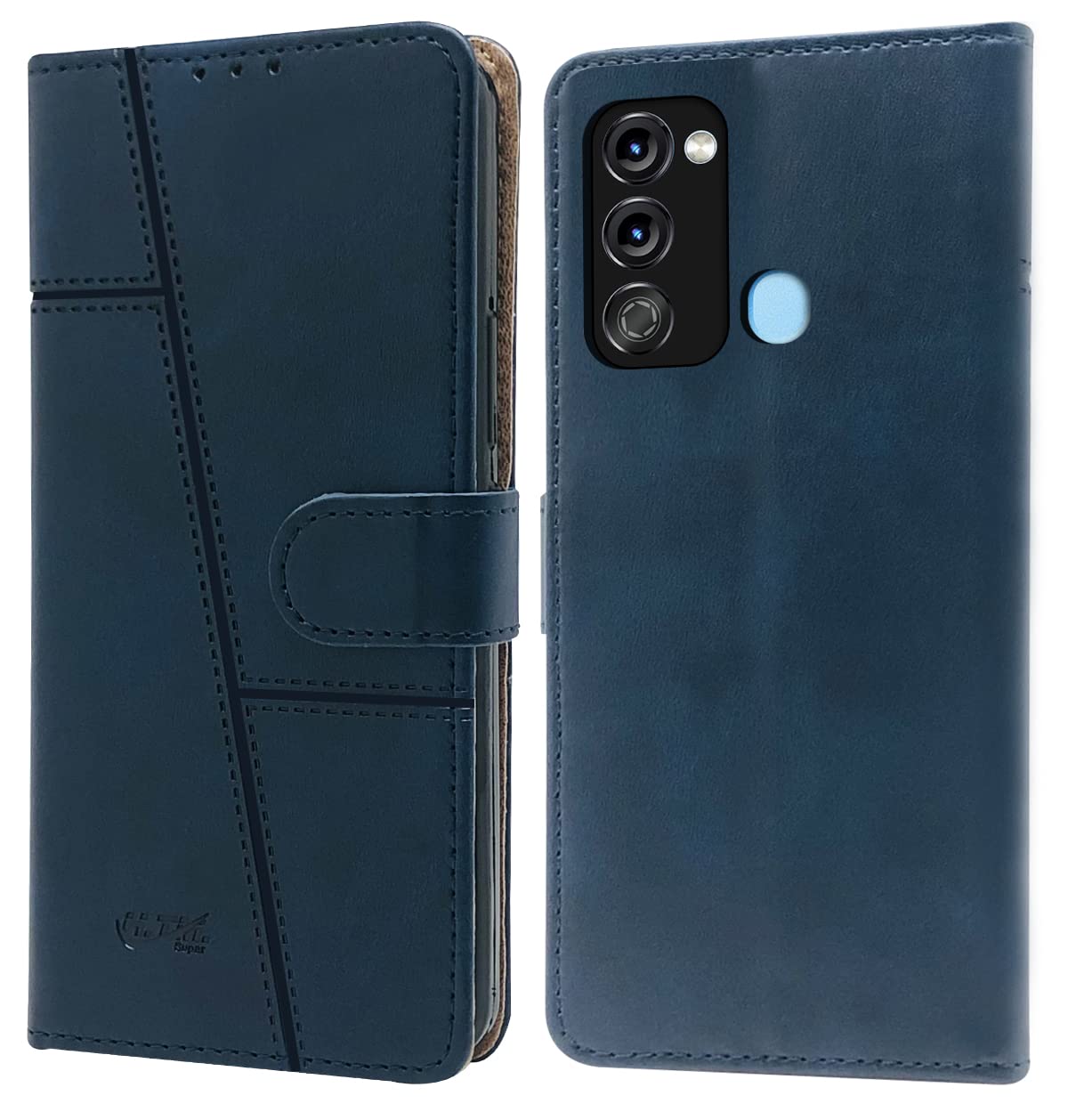 For Itel Vision 3 Flip Cover Case (Stitched Leather Finish | Magnetic Closure | Inner TPU | Foldable Stand | Wallet Card Slots | Black)