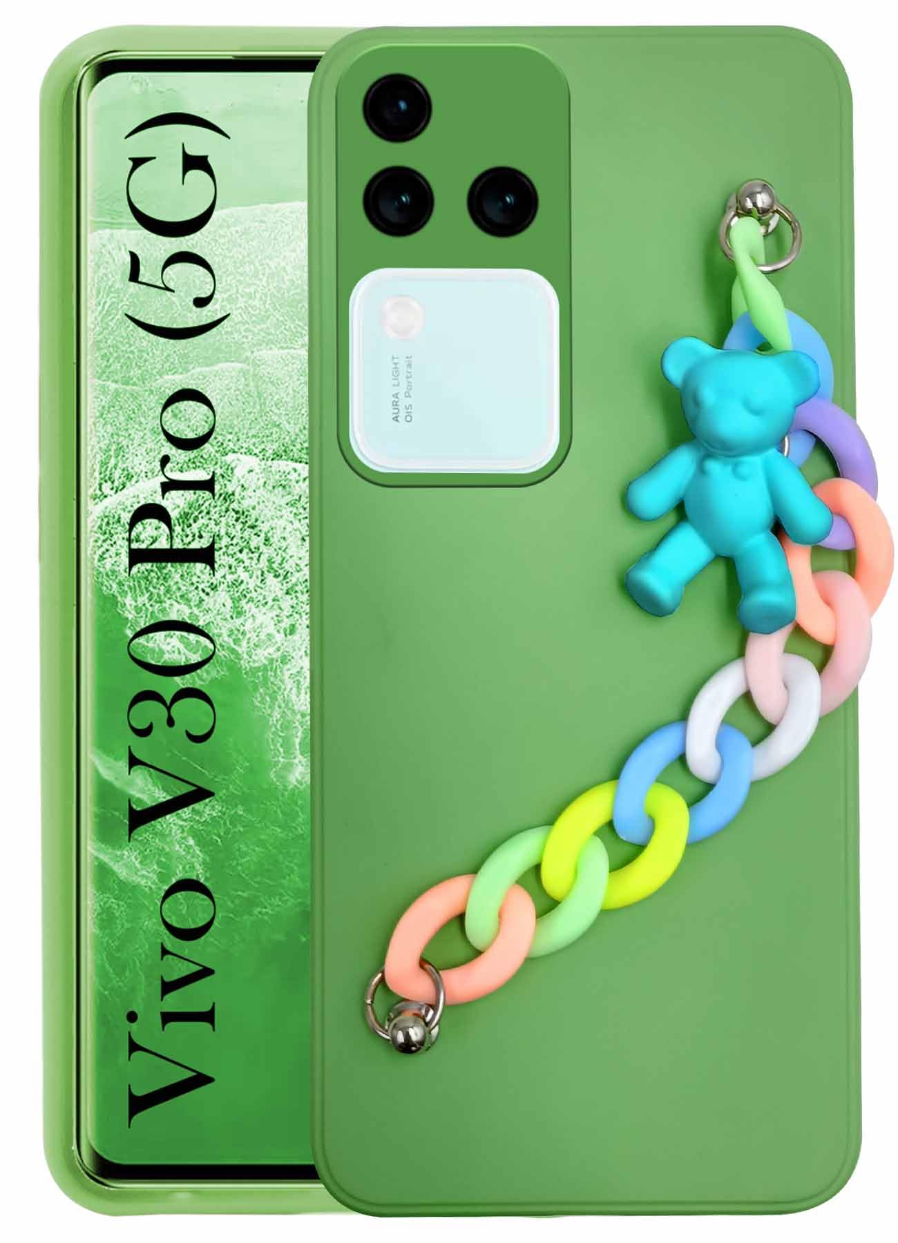 For Vivo V30 Pro 5G Back Cover Girls Case with Bracelet (Wrist Hanging Chain | Teddy Toy Cartoon)