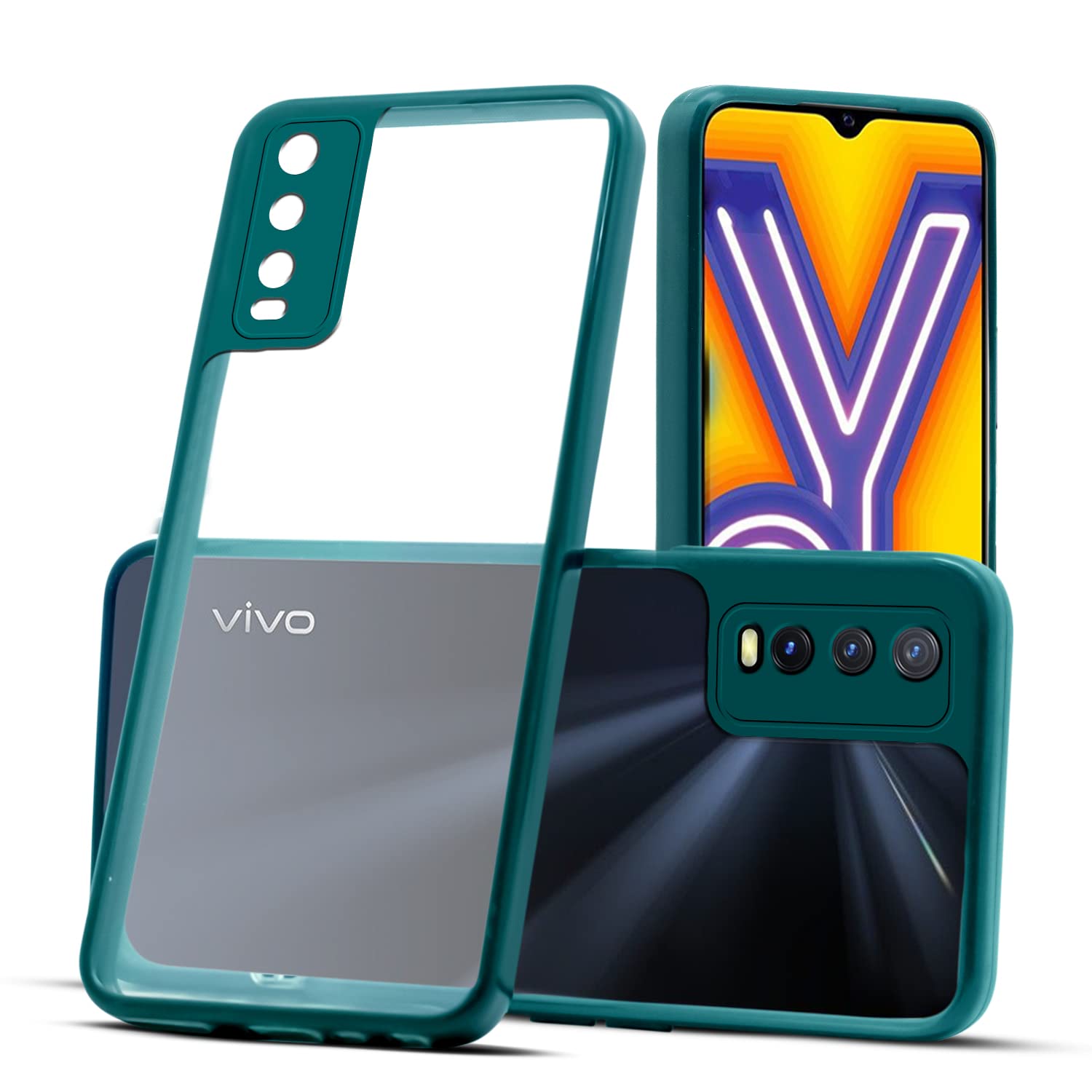 For Vivo Y20 | Y20i Back Cover Case (PC - Crystal Clear | Flexible Glass Back | Camera Protection | Airbag Shockproof Grip)