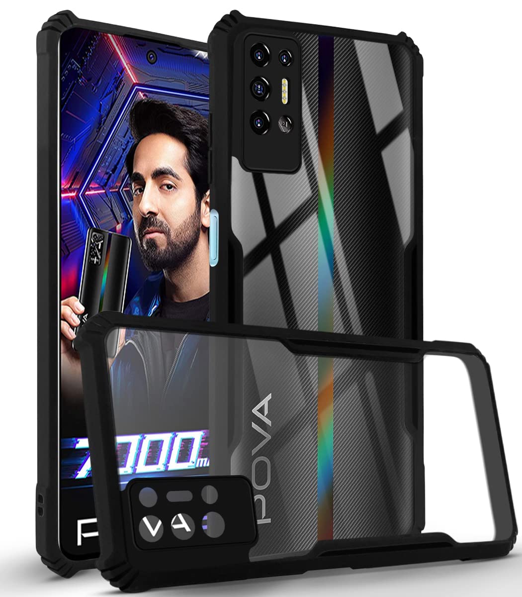 For Tecno Pova 2 Back Cover Case (Shockproof with Polycarbonate Clear Panel)