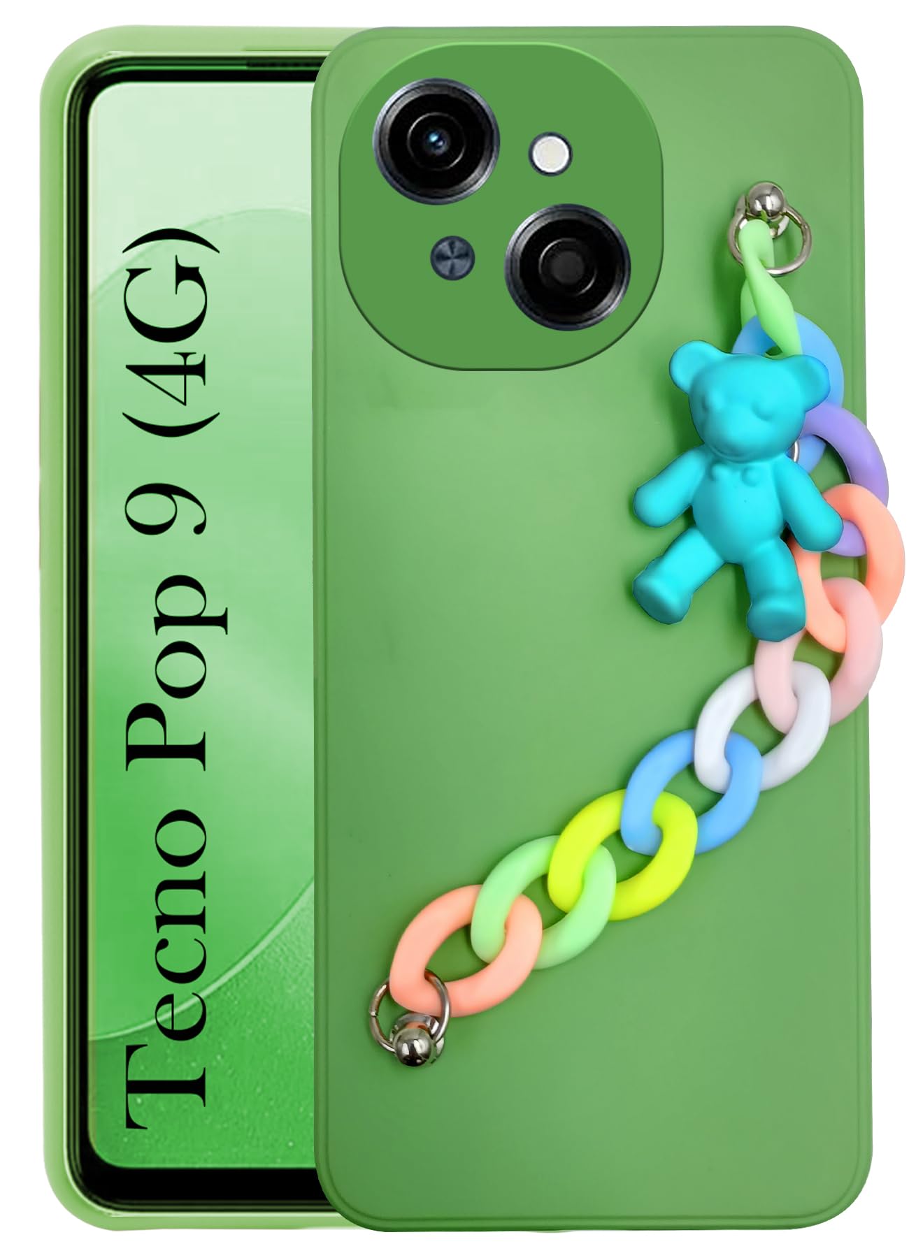 For Tecno Pop 9 4G Back Cover Girls Case with Bracelet (Wrist Hanging Chain | Teddy Toy Cartoon)